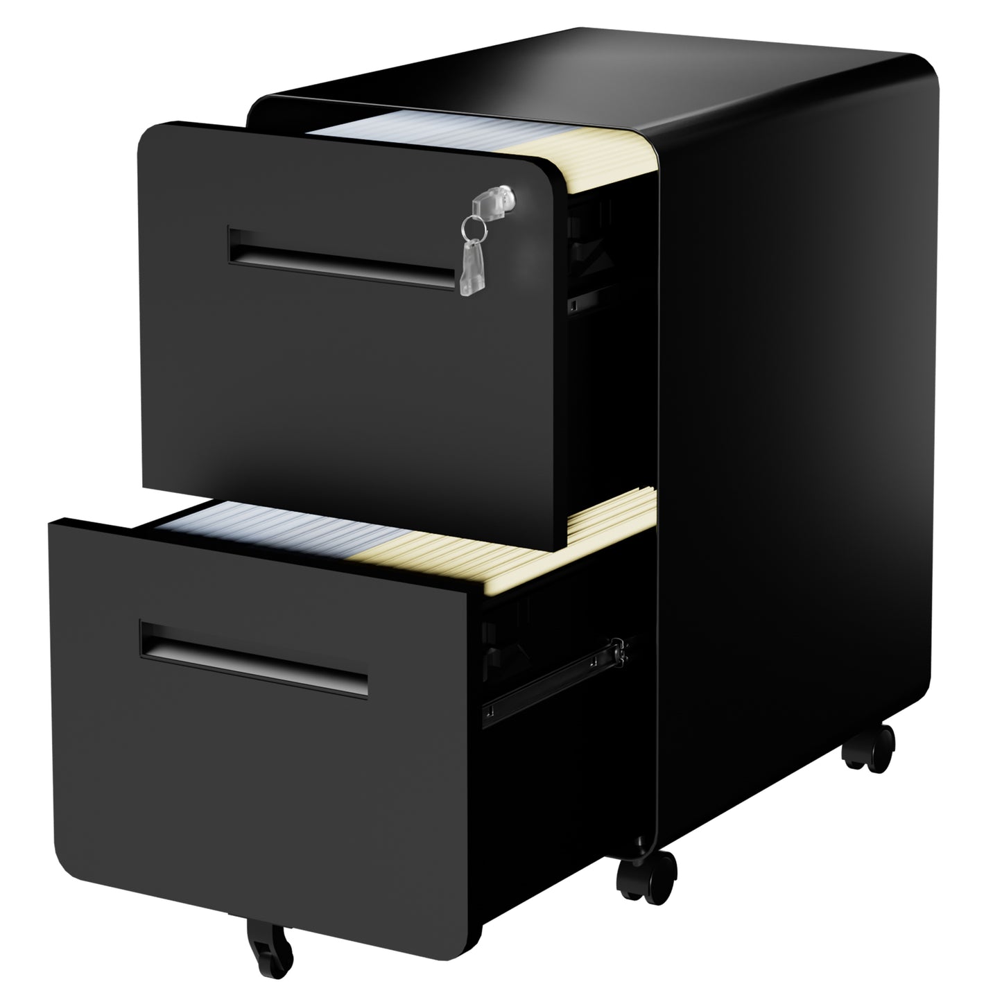 VIYET 2 Drawer Rolling File Cabinet, Black Metal Mobile Filing Cabinet with Lock, Steel Office Storage Cabinet for Letter Legal Files, Home Office Organizer