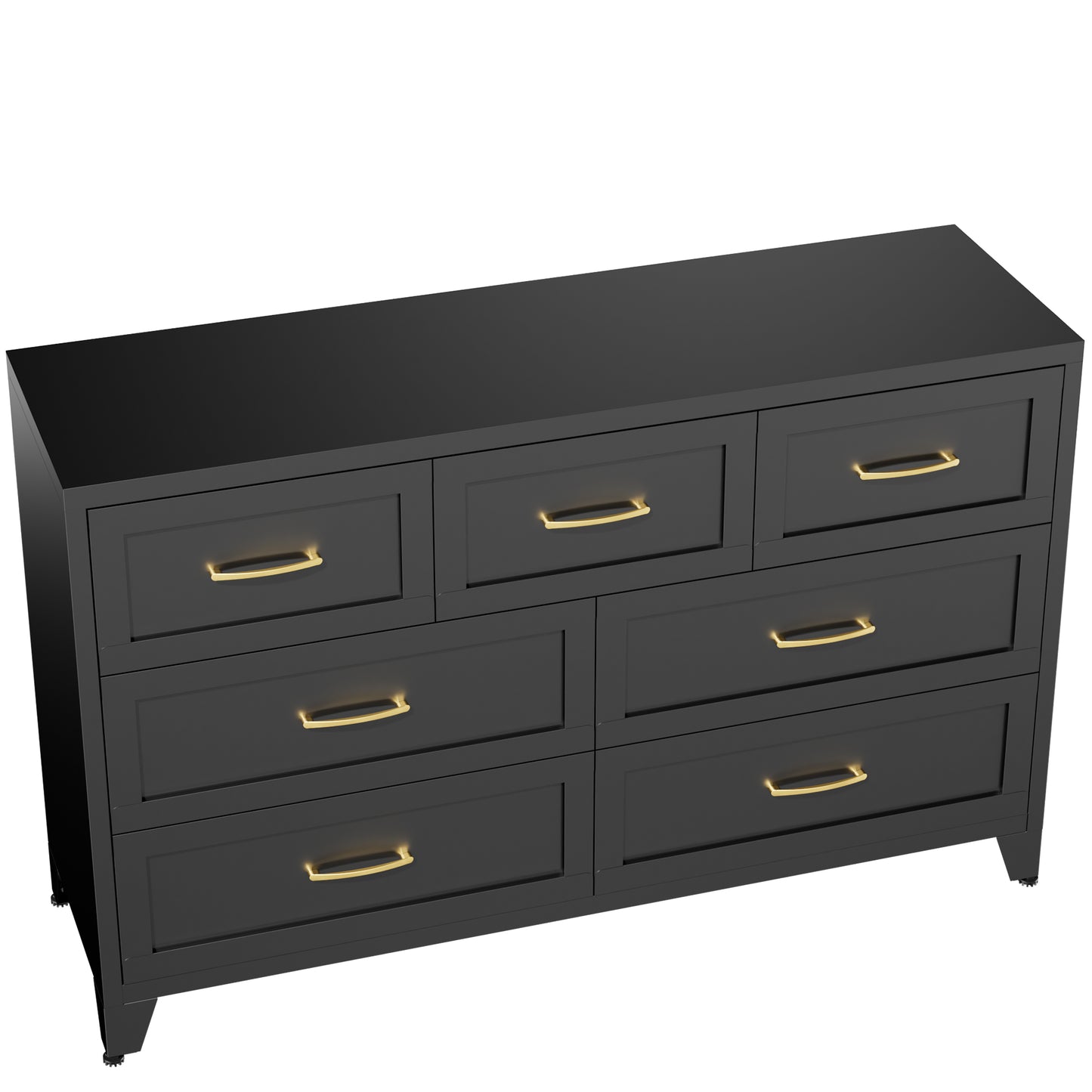 VIYET 7-Drawer Black Dresser, Wide Low-Profile Bedroom Storage Chest with Smooth-Glide Drawers