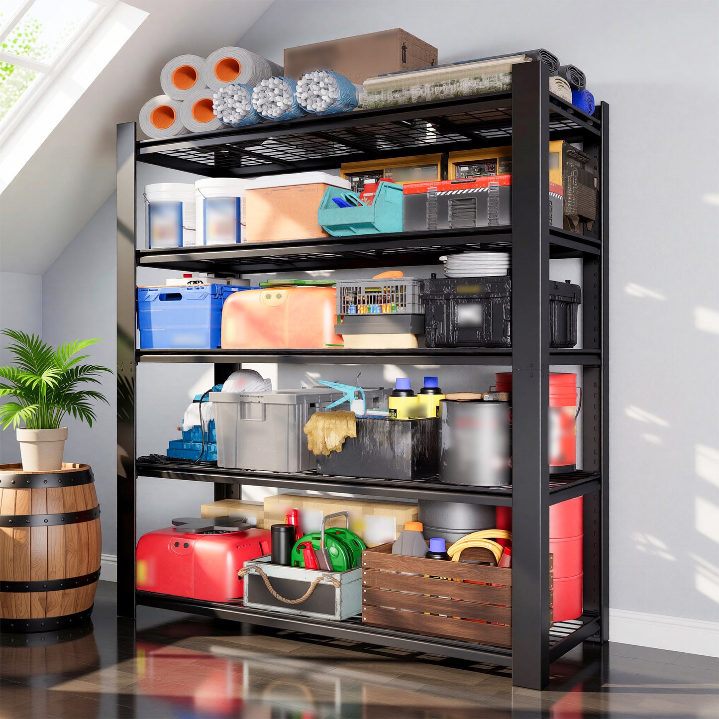 VIYET 72" Heavy Duty Metal Garage Shelving Unit, 5 Tier Adjustable Storage Rack with 3000 LBS Capacity, Steel Shelves for Garage, Pantry & Warehouse