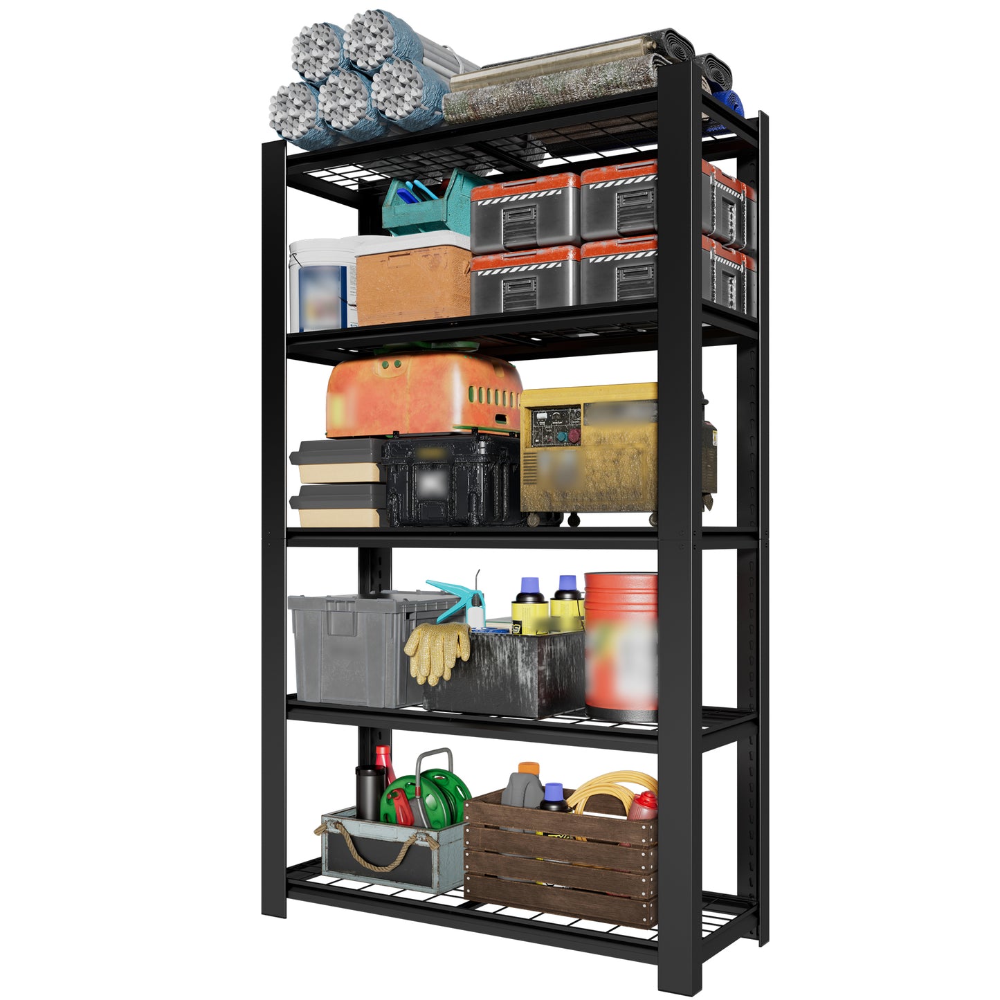 VIYET 78" Heavy Duty Metal Shelving Unit, 5 Tier Industrial Storage Rack with Adjustable Shelves, 3000 LBS Capacity Garage Organizer for Warehouse, Pantry, Black