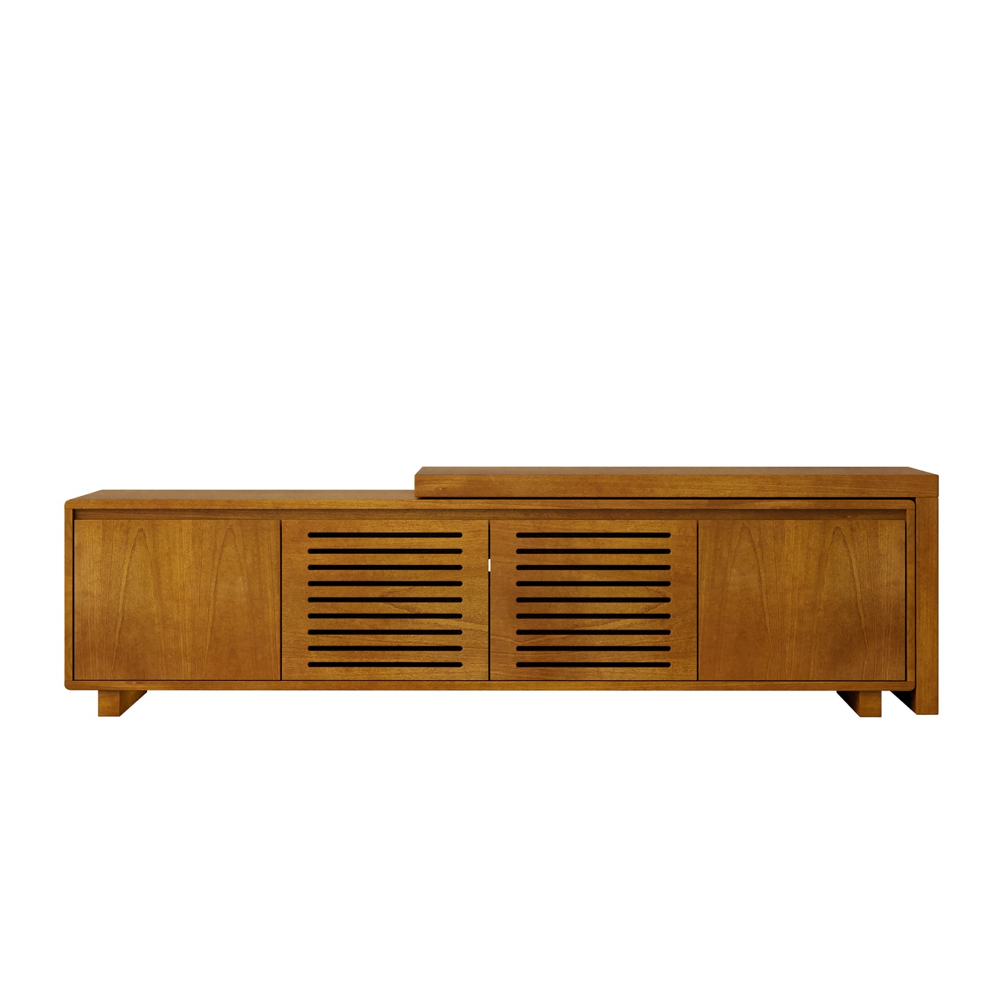 VIYET 63"Mid-Century Modern Extendable TV Stand for 55"-75" TVs, Farmhouse Media Console w/ Storage & Adjustable Panel, Brown Ebony