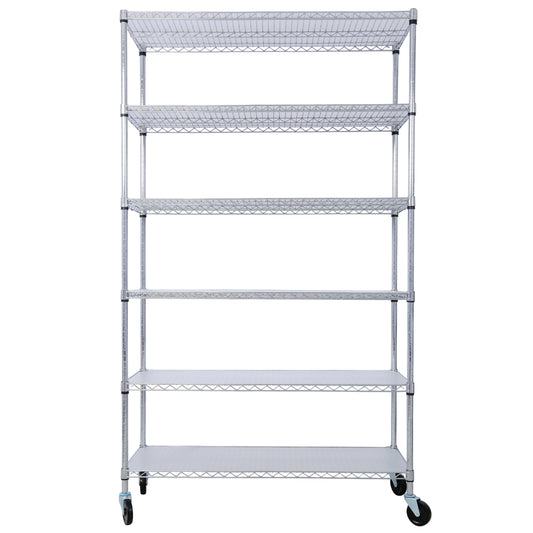 VIYET 6 Tier 6000LBS NSF Metal Wire Shelving, Heavy Duty Adjustable Storage Rack with Wheels & Shelf Liners (Chrome)