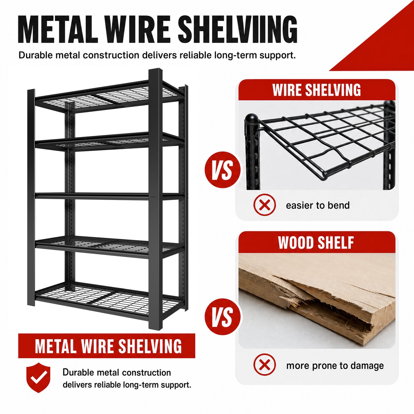 VIYET 72" H 5 Tier Heavy Duty Metal Garage Shelving Unit, Adjustable Industrial Storage Rack with 3000 lbs Capacity, Steel Shelf Organizer, 48"W x 23.6"D Black