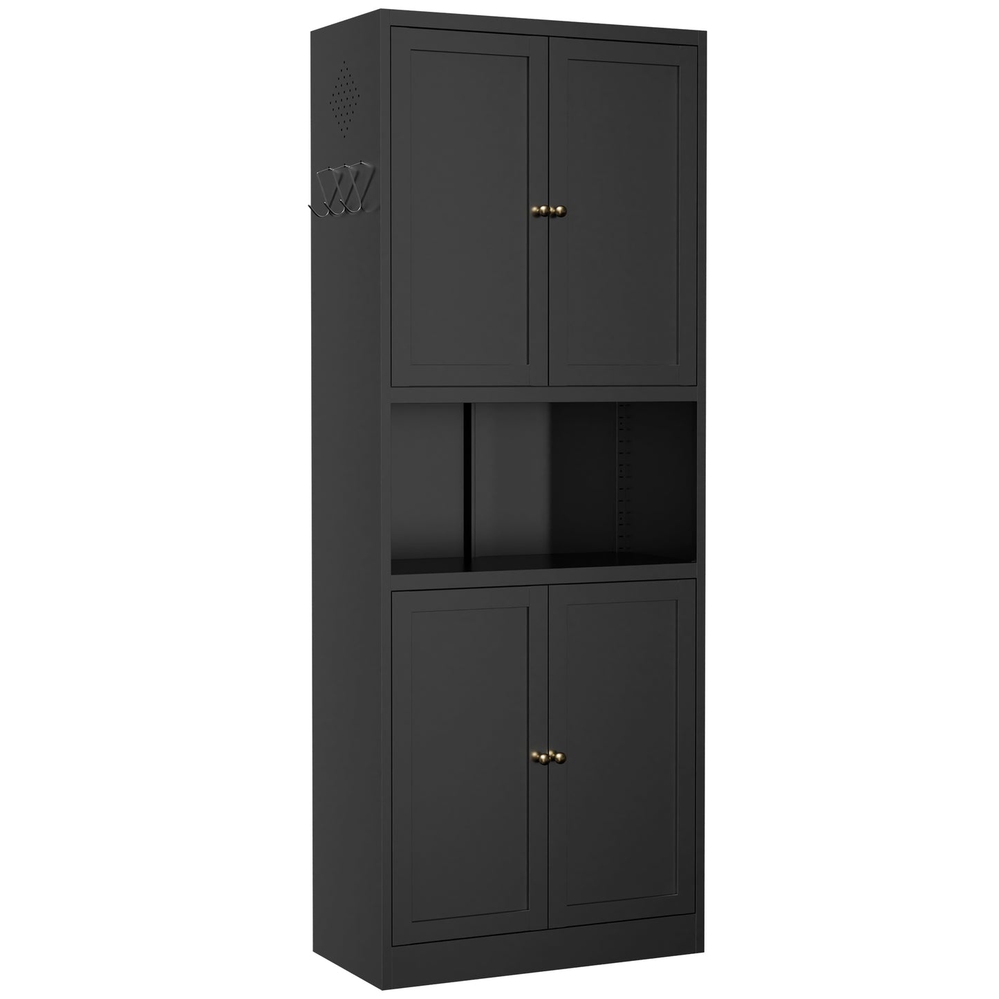 VIYET 72" Black Metal Kitchen Pantry Cabinet with Large Countertop, Adjustable Shelves & Hooks, Freestanding Coffee Bar Storage Cabinet
