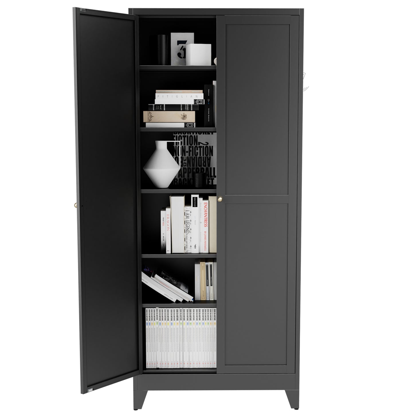 VIYET 75" Metal Kitchen Pantry Cabinet, Tall Freestanding Storage Cabinet with 5 Adjustable Shelves, Heavy Duty Steel Organizer for Kitchen, Dining Room, Black