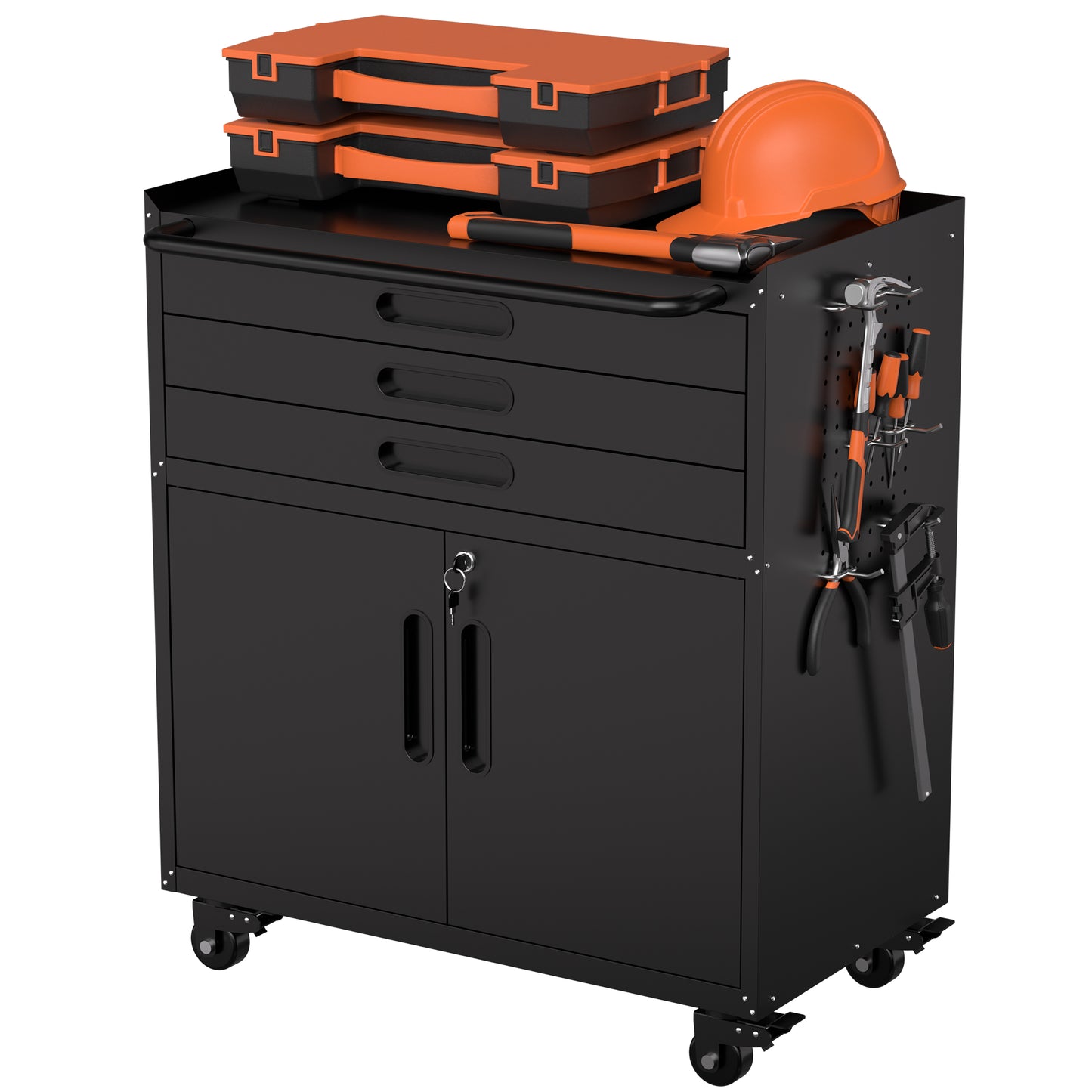 VIYET 34" Heavy-Duty Rolling Metal Tool Cabinet - 3-Drawer Garage Storage Organizer with Lockable Wheels, Black
