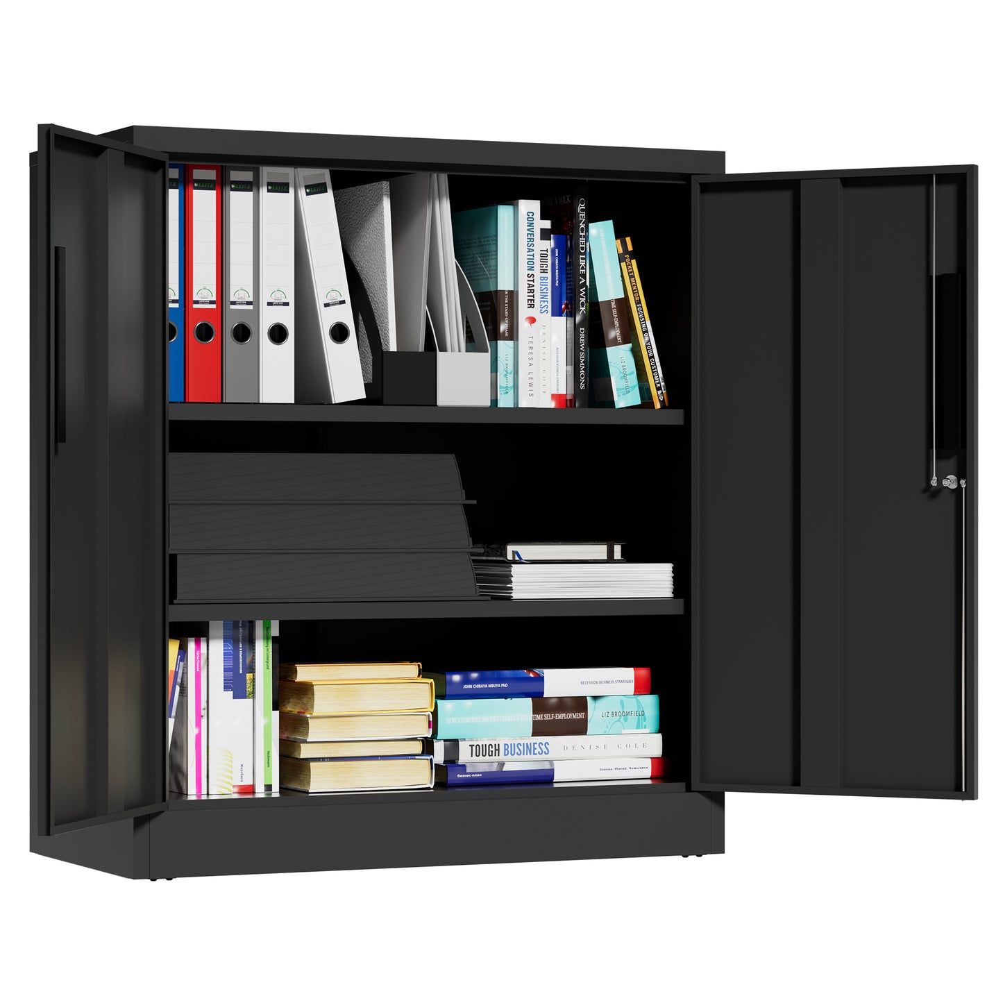 VIYET 35" 2-Door Metal Storage Cabinet,Heavy-Duty Lockable Steel Cabinet w/ 2 Adjustable Shelves (Home/Office/Garage Organizer)