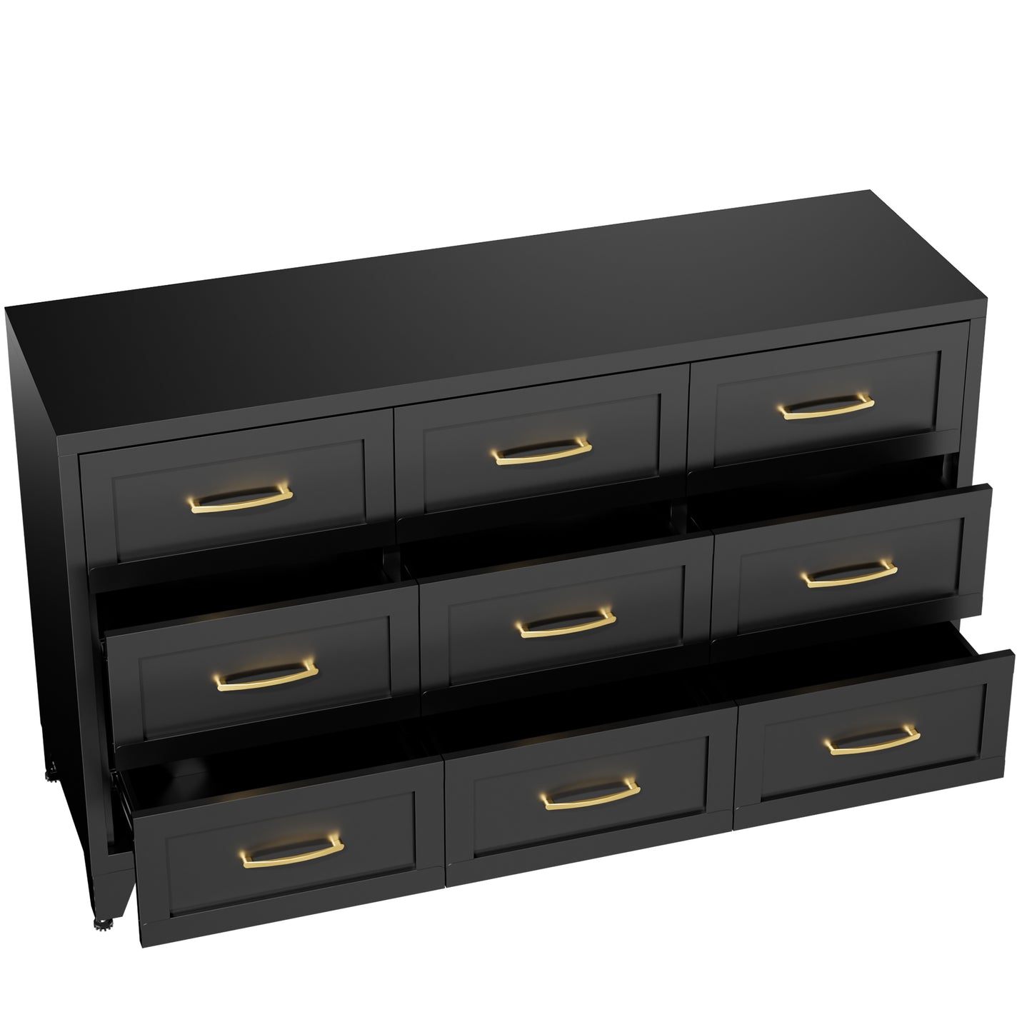 VIYET 9-Drawer Black Dresser for Bedroom, 52" Wide Low-Profile Chest of Drawers with Smooth-Glide Storage