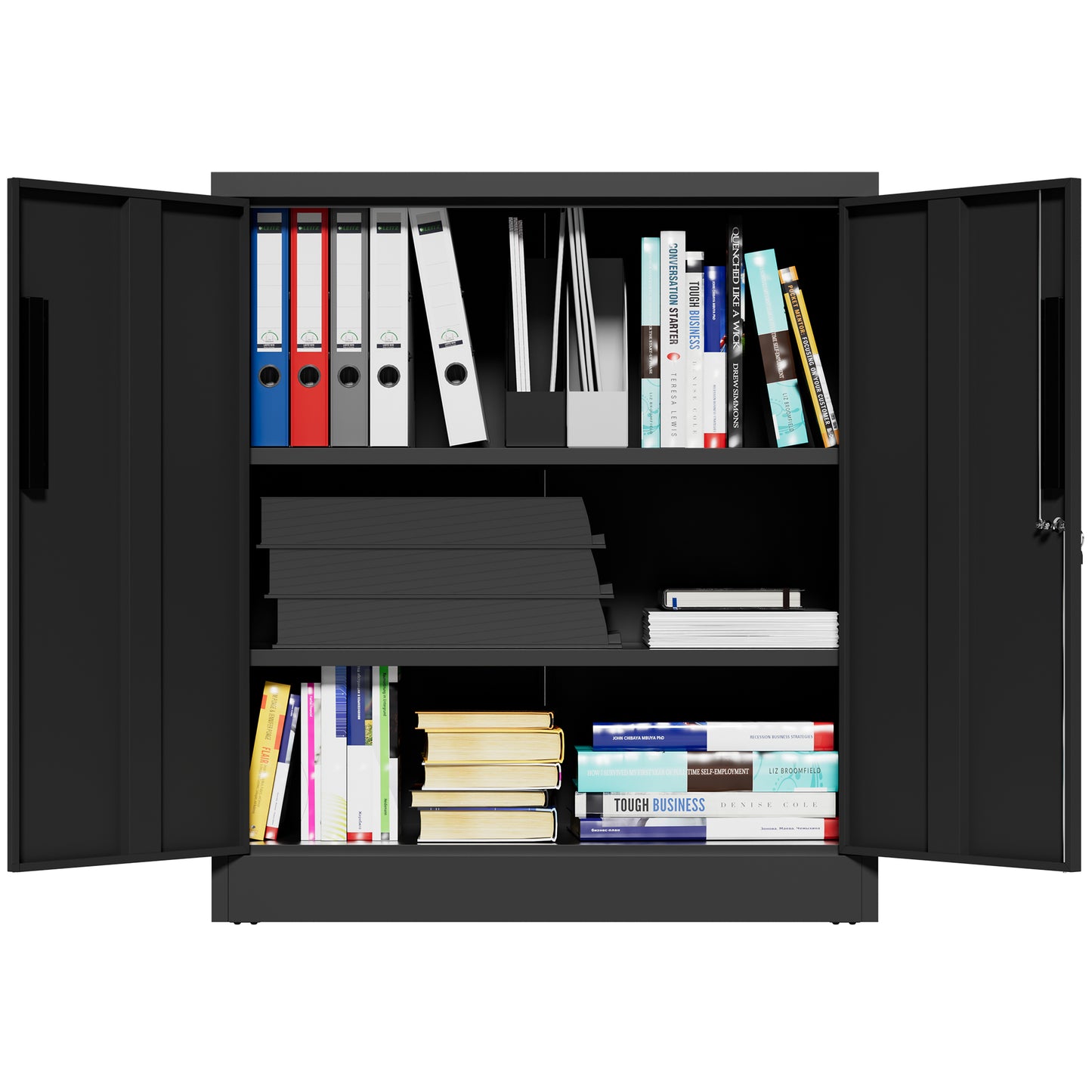 VIYET 35" 2-Door Metal Storage Cabinet,Heavy-Duty Lockable Steel Cabinet w/ 2 Adjustable Shelves (Home/Office/Garage Organizer)