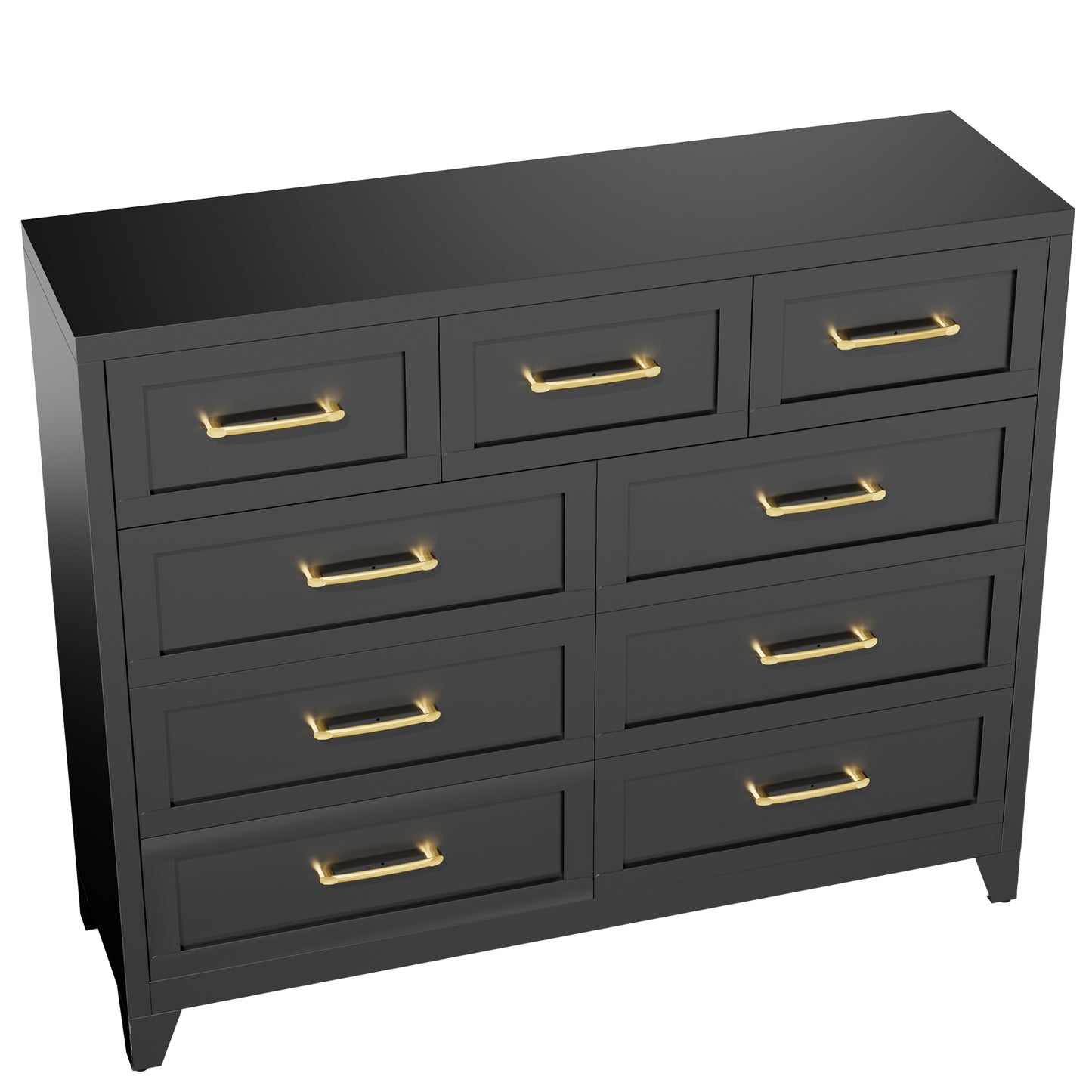VIYET 9-Drawer Black Dresser for Bedroom, Tall Wide Chest of Drawers with Smooth-Glide Storage