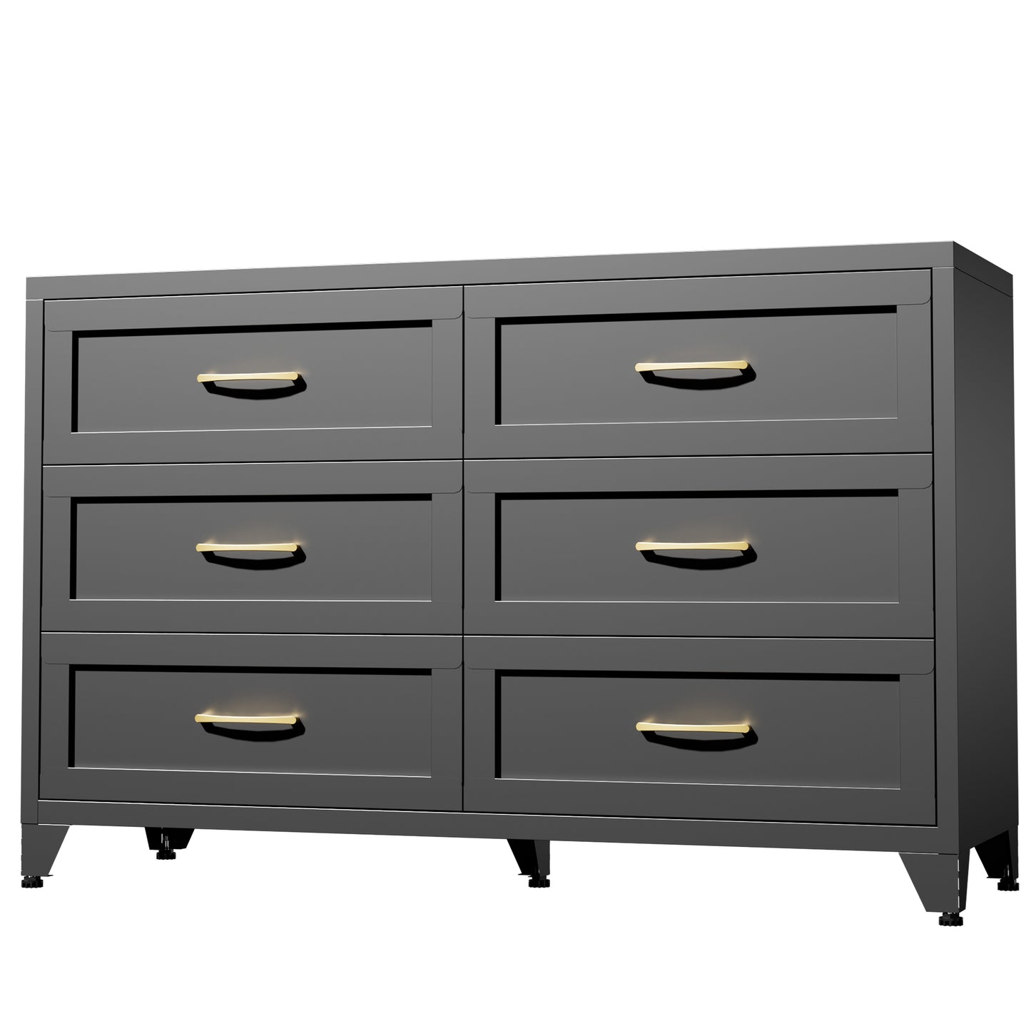 VIYET 6-Drawer Black Dresser for Bedroom, Low-Profile Chest of Drawers with Smooth-Glide Storage