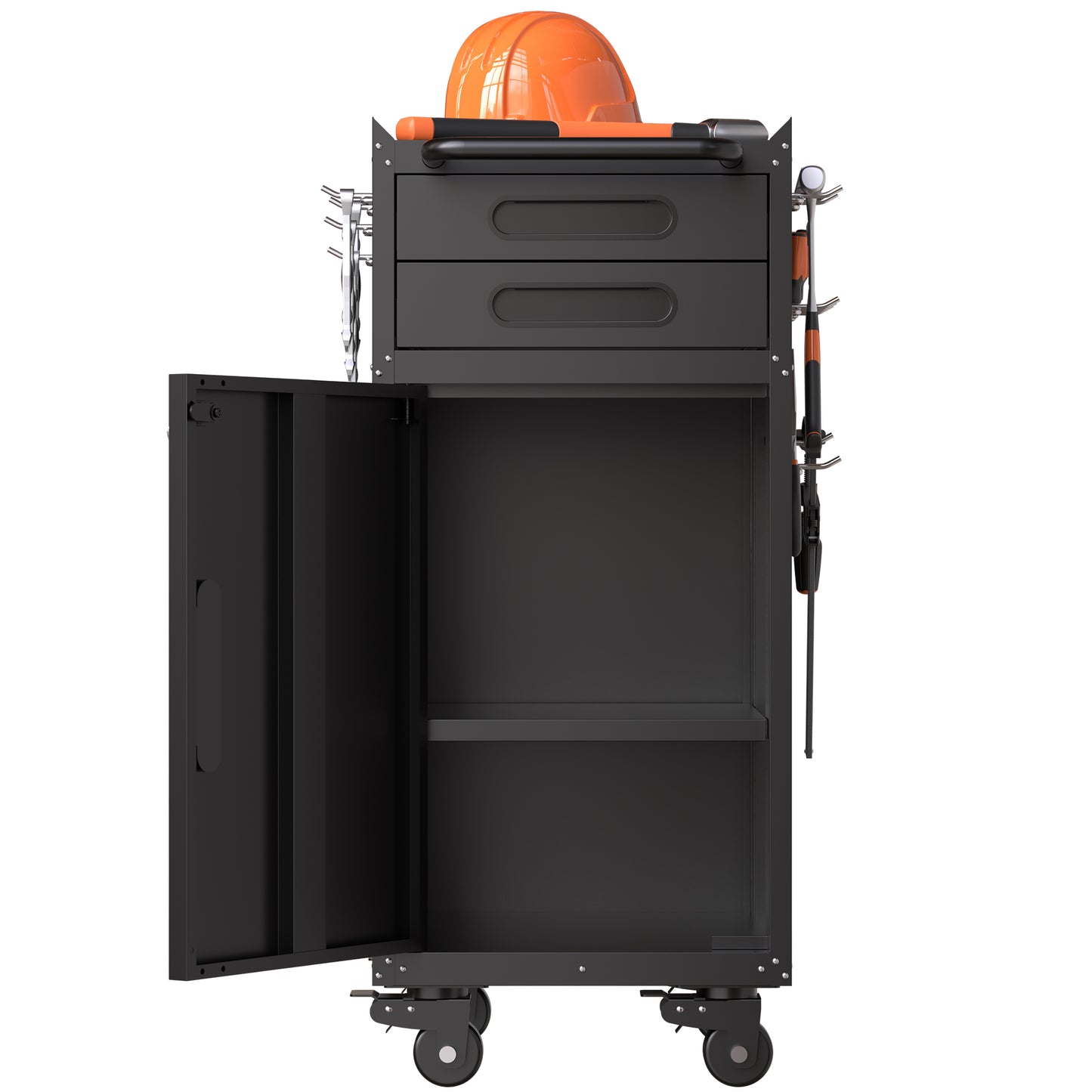 VIYET 34" Narrow Rolling Tool Cabinet - Slim 2-Drawer Space-Saving Storage with Lockable Door, Black