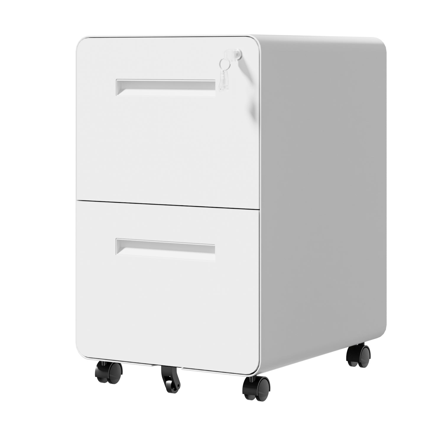 VIYET 2 Drawer Mobile File Cabinet, Metal Rolling Filing Cabinet with Lock, Fully Assembled Steel Office Storage Cabinet for Letter Legal Files, White