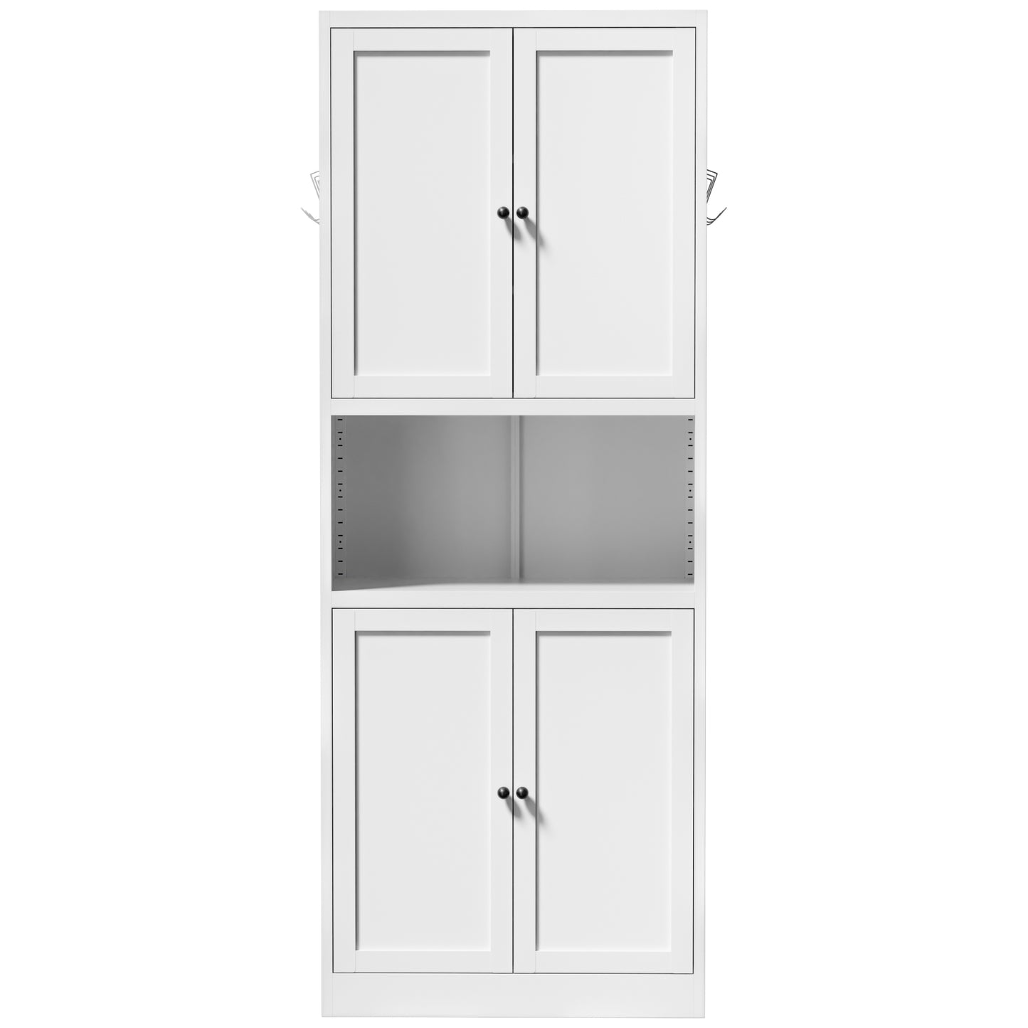 VIYET 72" Kitchen Pantry Cabinet with Large Countertop, Adjustable Shelves & Hooks, White Metal Coffee Bar Storage Cabinet for Kitchen & Dining Room