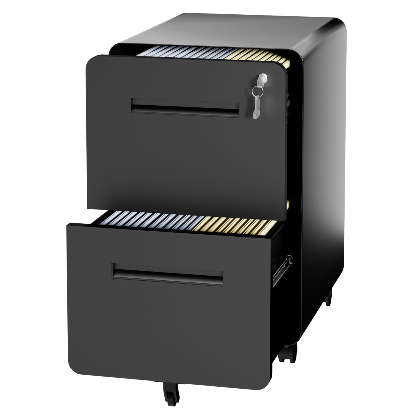 VIYET 2 Drawer Rolling File Cabinet, Black Metal Mobile Filing Cabinet with Lock, Steel Office Storage Cabinet for Letter Legal Files, Home Office Organizer