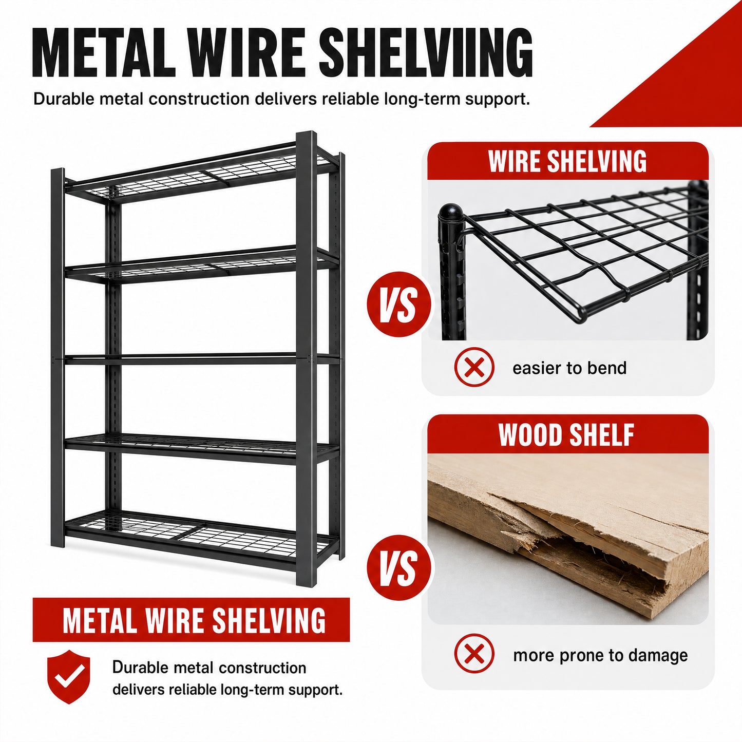 VIYET 72" Heavy Duty Metal Garage Shelving Unit, 5 Tier Adjustable Storage Rack with 3000 LBS Capacity, Steel Shelves for Garage, Pantry & Warehouse