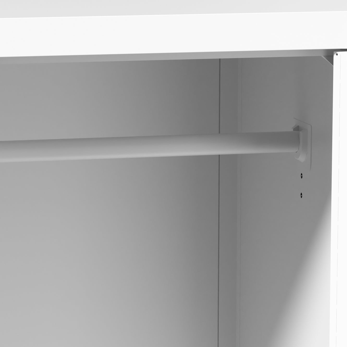 VIYET 47.2" Narrow Metal Wardrobe Closet, Slim Storage Cabinet with Louvered Door and Hanging Rail, Freestanding Clothes Organizer for Bedroom, Apartment, Dorm, White