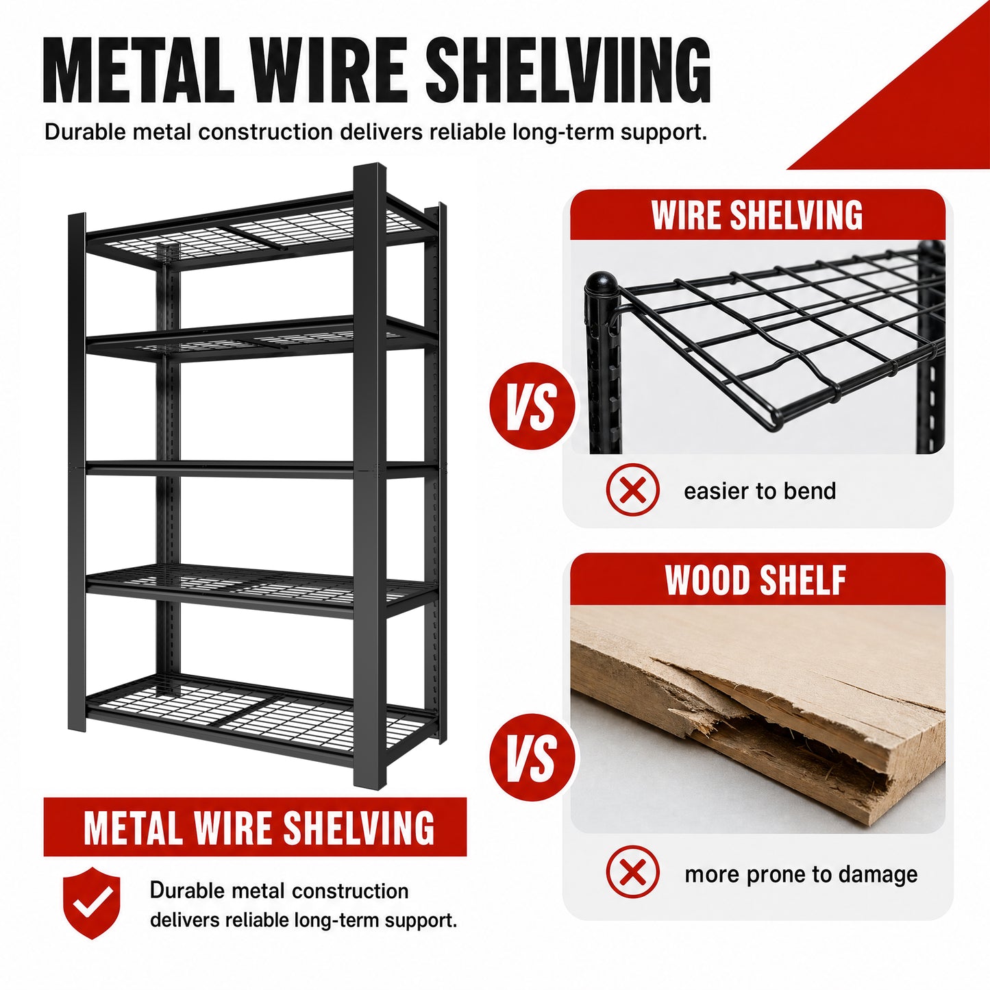 VIYET 78" Heavy Duty Metal Shelving Unit, 5 Tier Industrial Storage Rack with Adjustable Shelves, 3000 LBS Capacity Garage Organizer for Warehouse, Pantry, Black