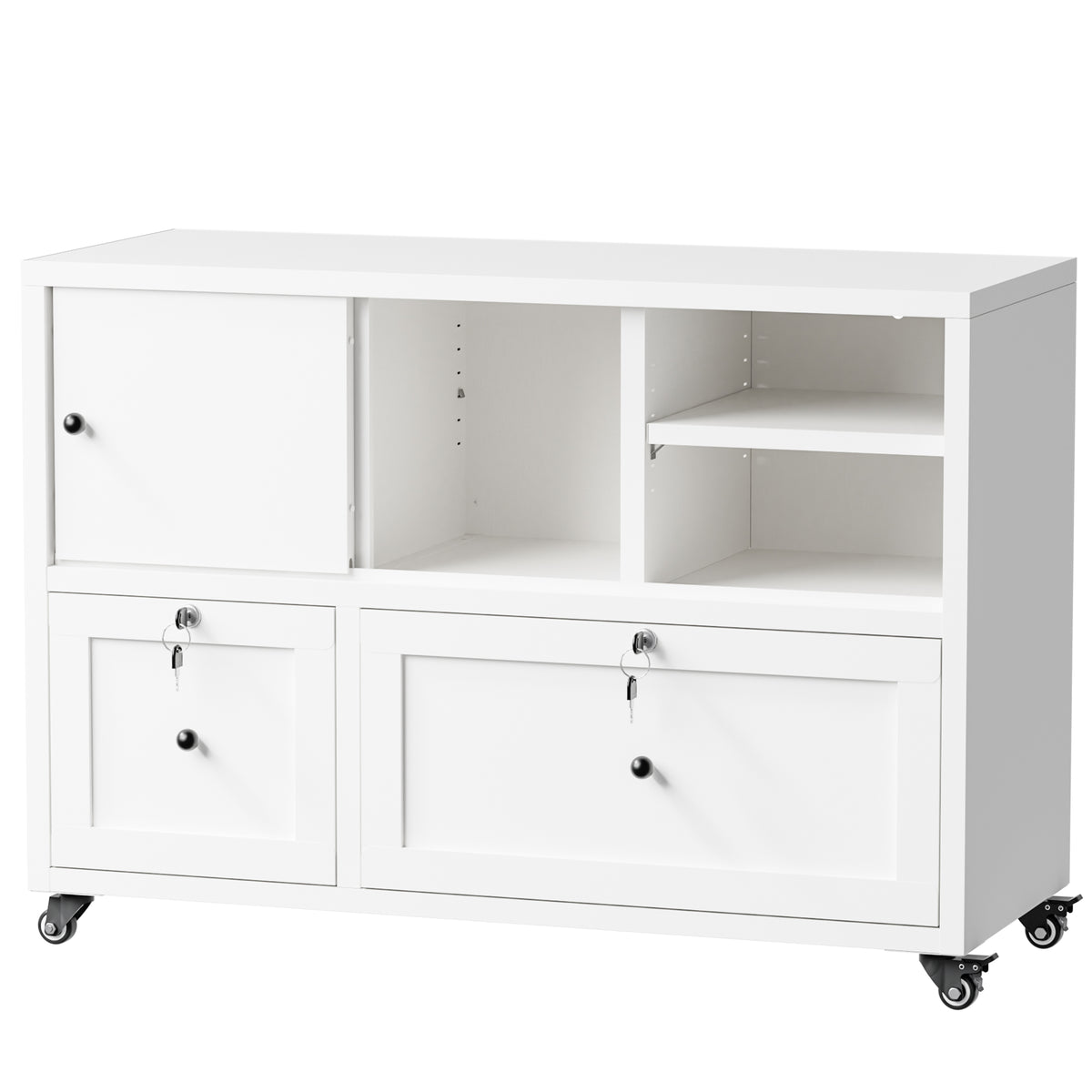VIYET 28" White Metal 2-Drawer Lateral File Cabinet with Lock and Wheels, Rolling Office Storage for Letter, Legal & A4 Files
