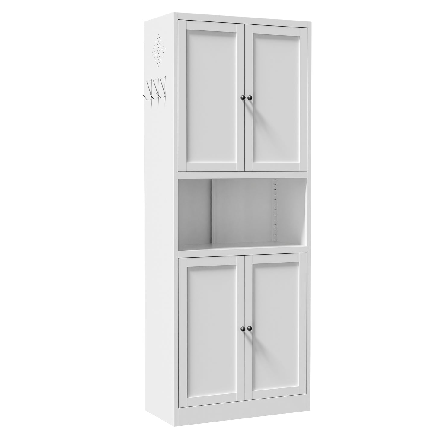 VIYET 72" Kitchen Pantry Cabinet with Large Countertop, Adjustable Shelves & Hooks, White Metal Coffee Bar Storage Cabinet for Kitchen & Dining Room