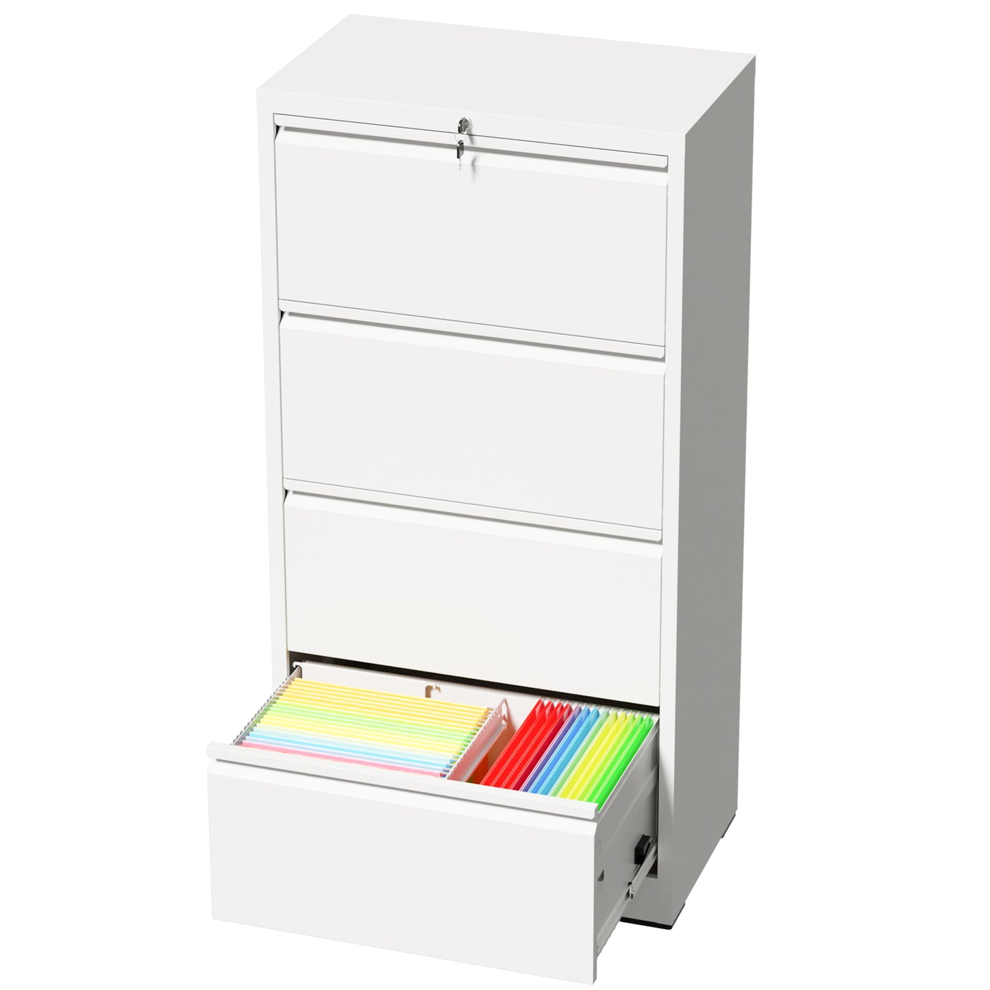 VIYET 4 Drawer Lateral File Cabinet with Lock, White Metal Filing Cabinet for Home Office, Fits Letter, Legal, A4 & F4 Hanging Files