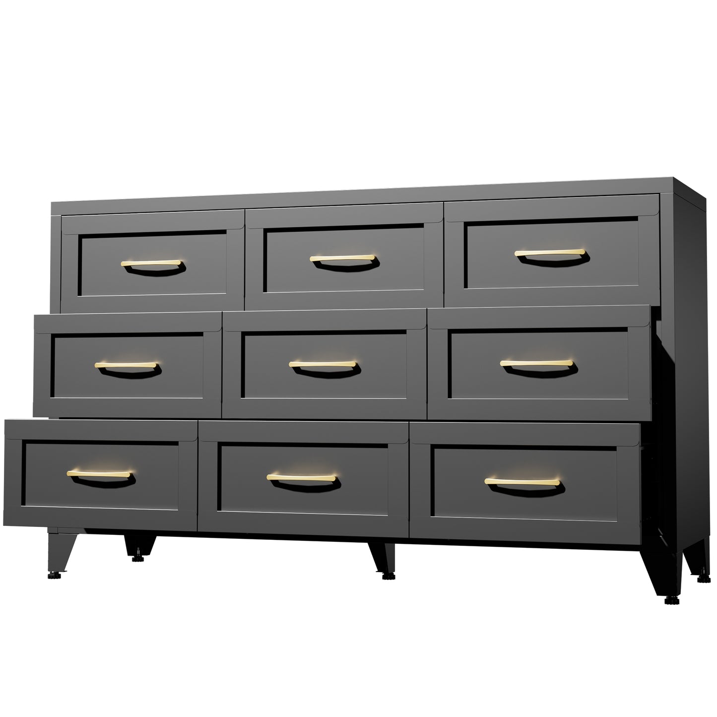 VIYET 9-Drawer Black Dresser for Bedroom, 52" Wide Low-Profile Chest of Drawers with Smooth-Glide Storage