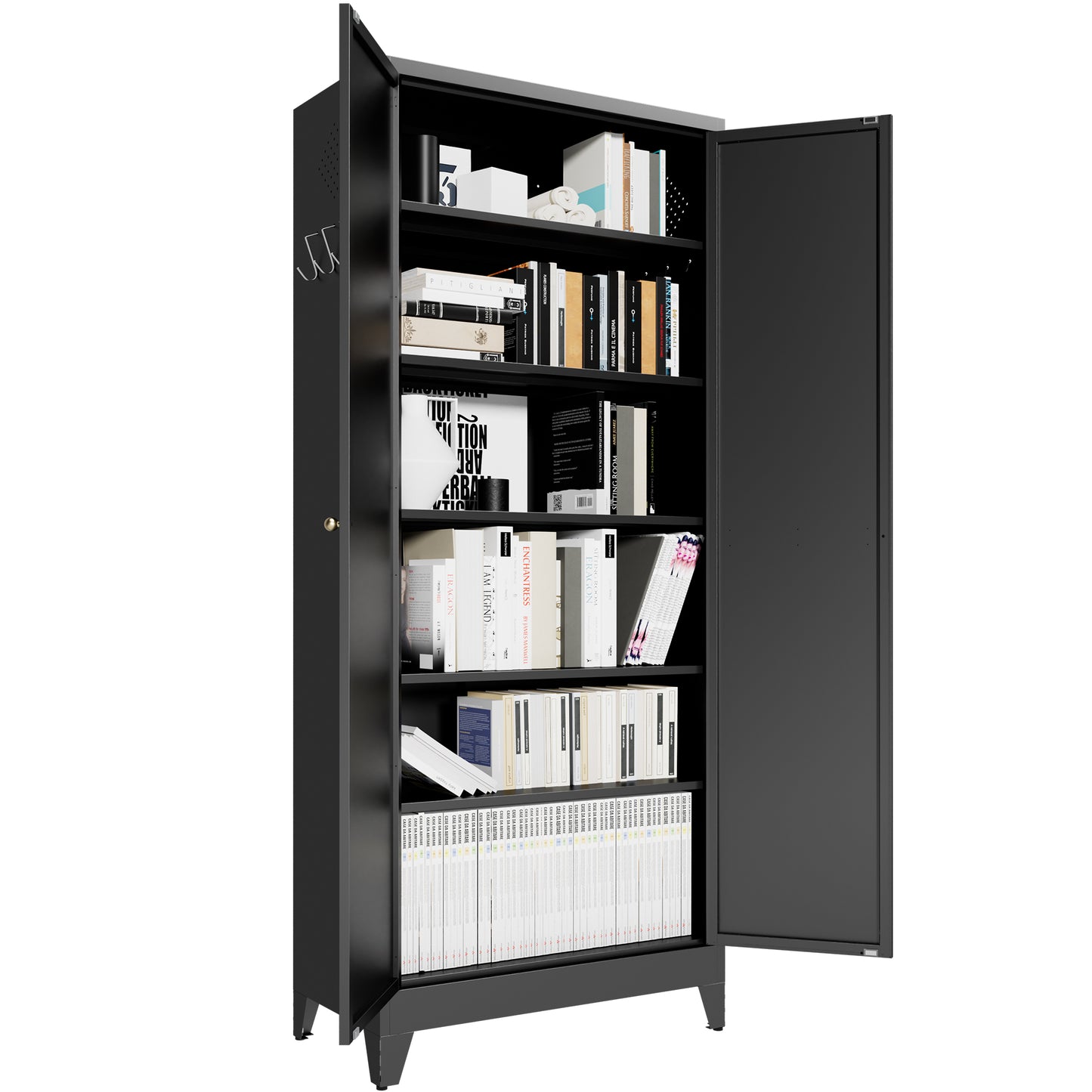VIYET 75" Metal Kitchen Pantry Cabinet, Tall Freestanding Storage Cabinet with 5 Adjustable Shelves, Heavy Duty Steel Organizer for Kitchen, Dining Room, Black