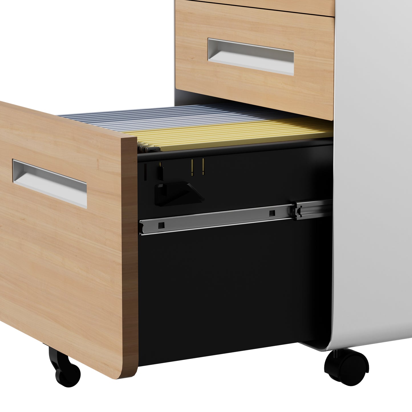 VIYET 3 Drawer Mobile File Cabinet with Lock, Wood Grain Metal Rolling Filing Cabinet on Wheels, Steel Office Storage Cabinet for Letter Legal Files