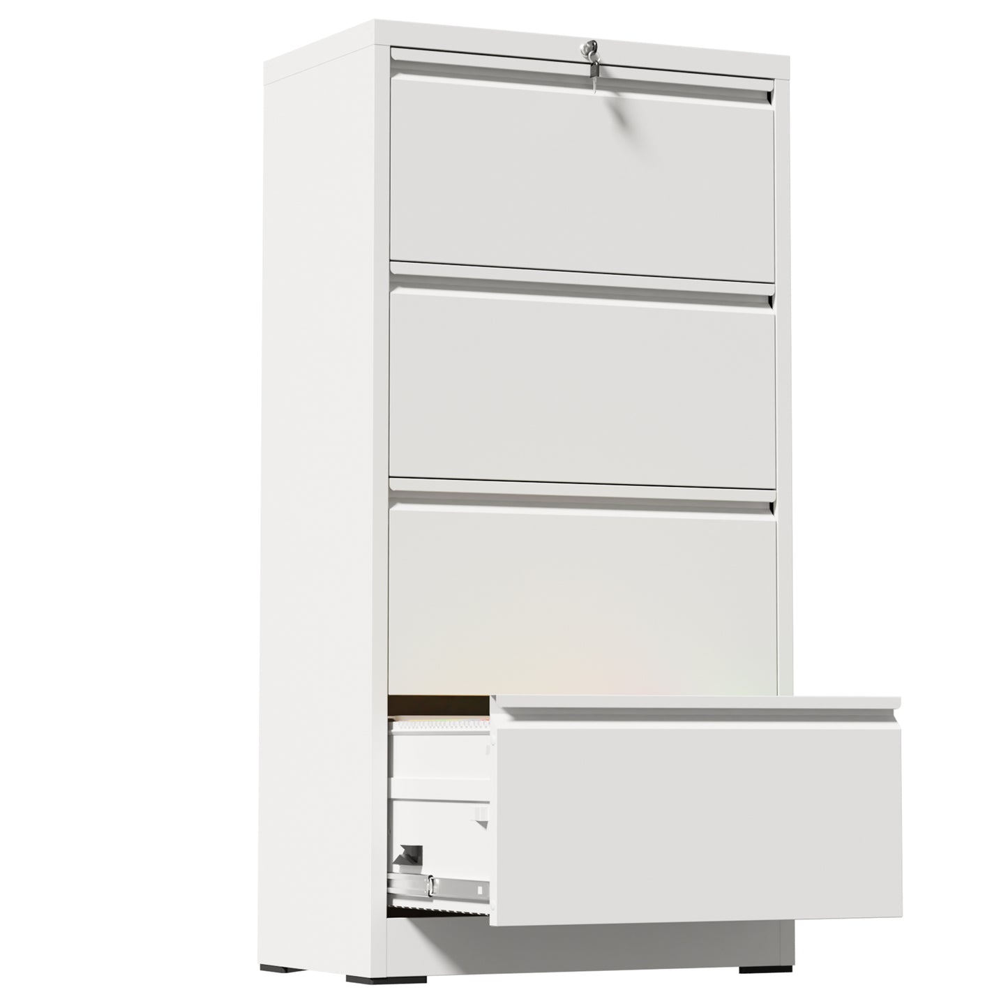 VIYET 4 Drawer Lateral File Cabinet with Lock, White Metal Filing Cabinet for Home Office, Fits Letter, Legal, A4 & F4 Hanging Files