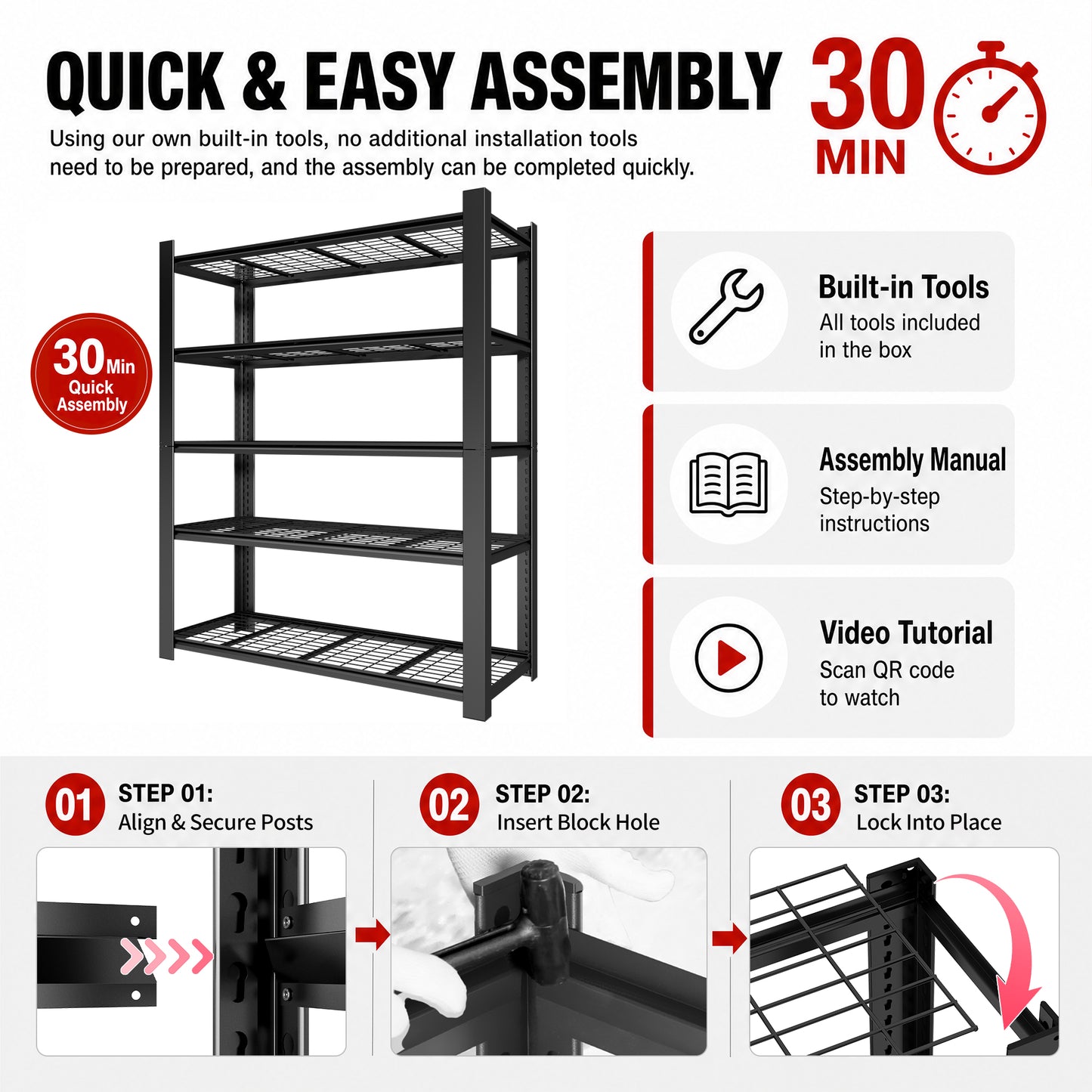 VIYET 72" Heavy Duty Metal Garage Shelving Unit, 5 Tier Adjustable Storage Rack with 3000 LBS Capacity, Steel Shelves for Garage, Pantry & Warehouse