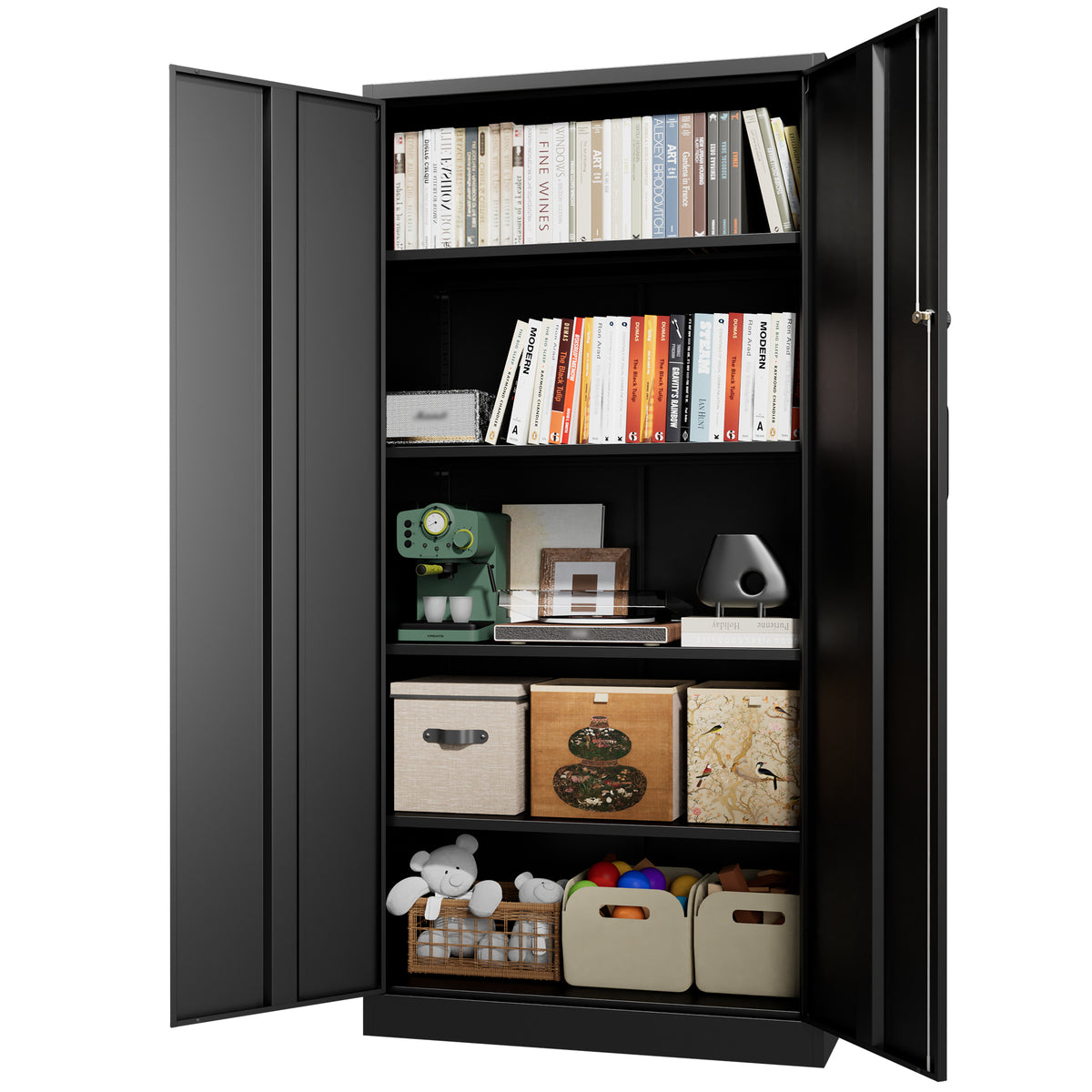 VIYET 72" Metal Storage Cabinet with Keypad Lock, Double Door Steel Garage Cabinet, 4 Adjustable Shelves, 150 lbs per Shelf