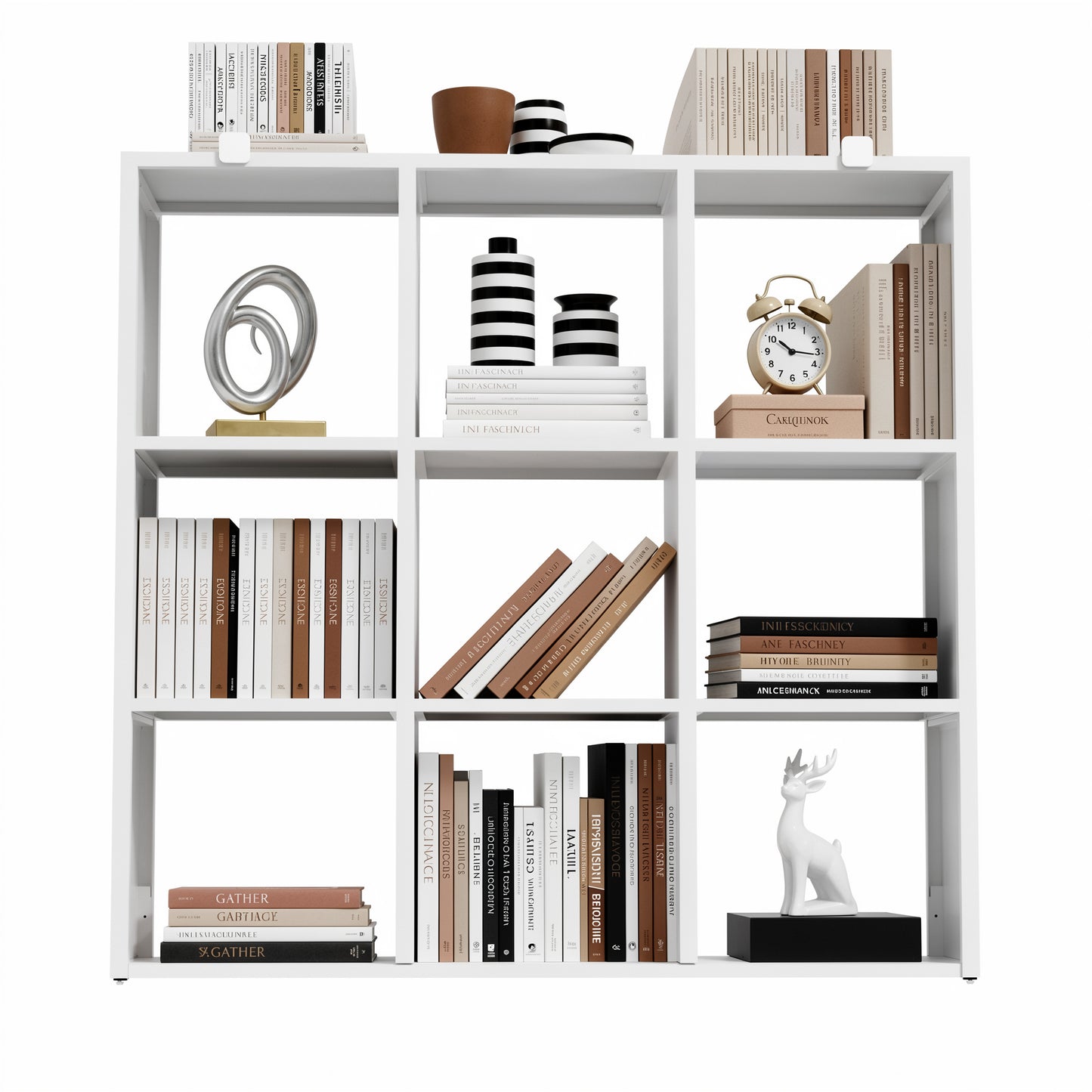 VIYET 9-Cube Metal Bookcase, 41"H Open Storage Organizer with 9 Cubes, Freestanding Display Shelf