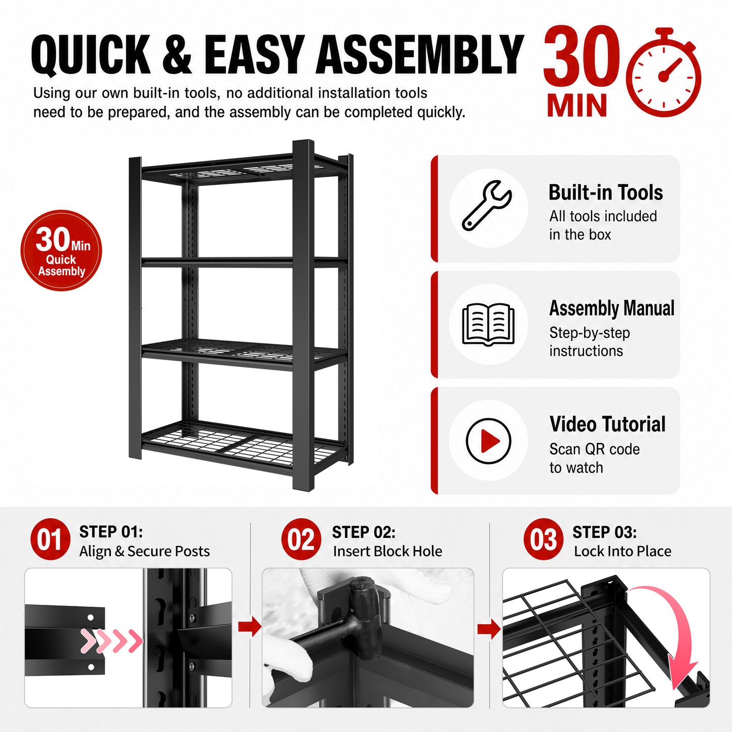VIYET 60" H Heavy Duty Metal Shelving Unit, 4 Tier Adjustable Storage Rack with 2240 LBS Capacity, Garage Shelf Organizer for Pantry Kitchen Black