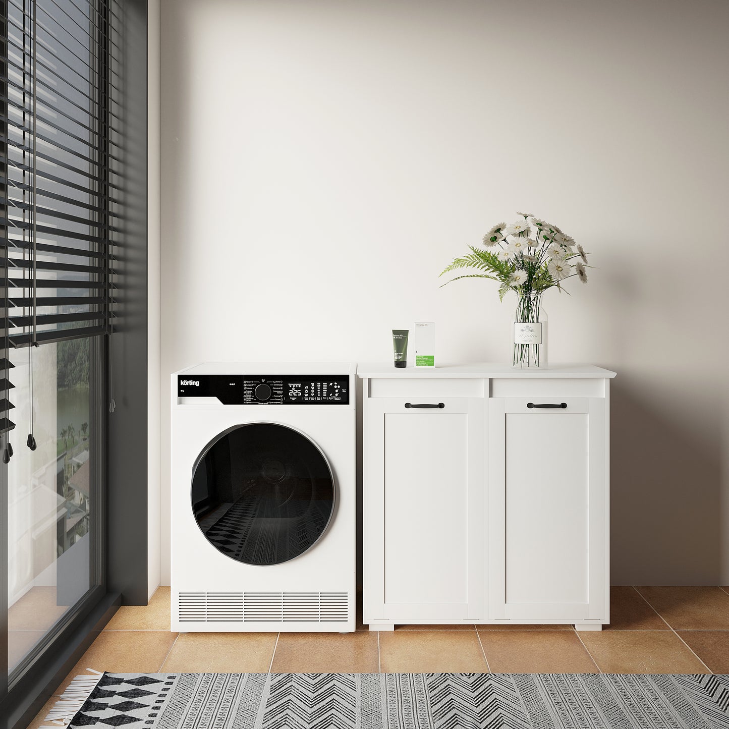 VIYET 30.3" Storage Cabinet, White Particle Board+MDF Storage Cabinet w/ 2 Removable Liner Bags (Light/Dark Sorting+Handles)