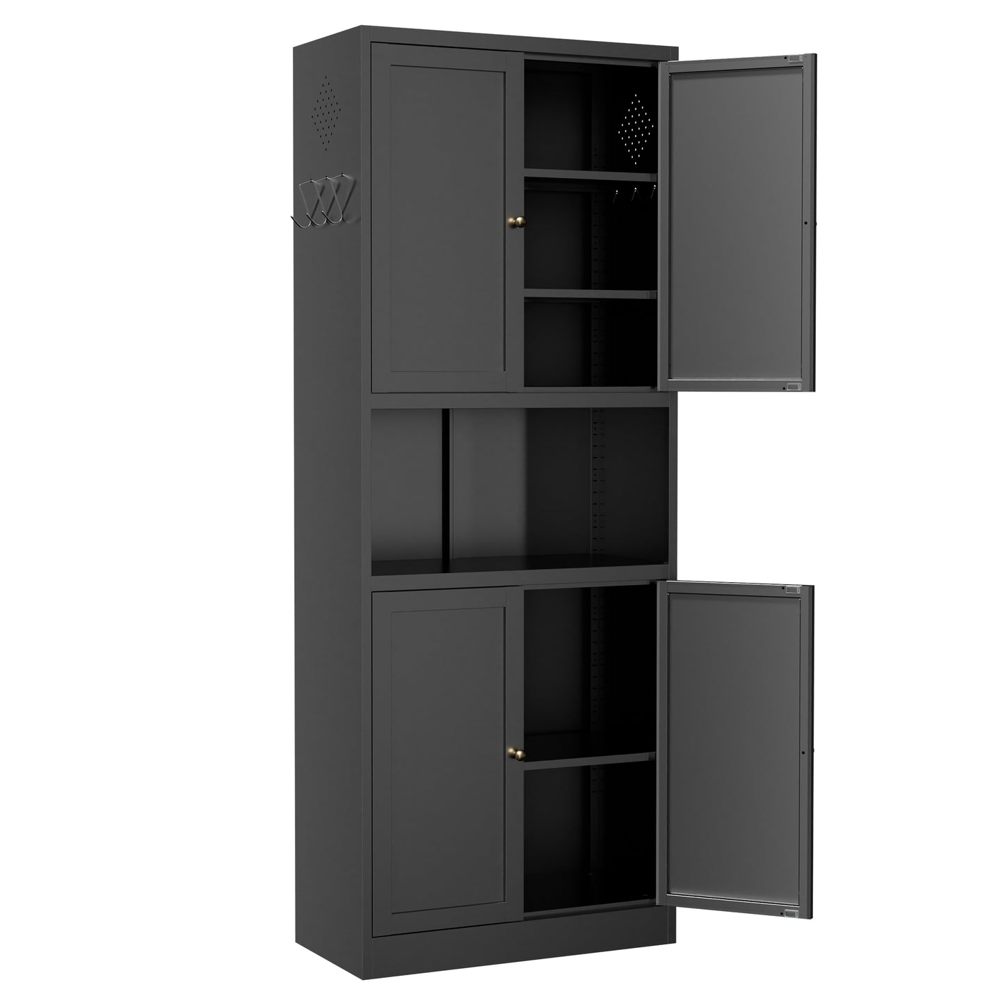 VIYET 72" Black Metal Kitchen Pantry Cabinet with Large Countertop, Adjustable Shelves & Hooks, Freestanding Coffee Bar Storage Cabinet