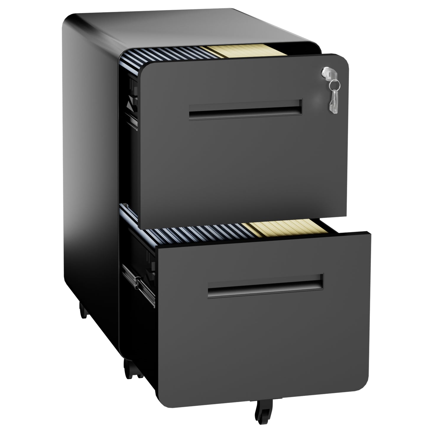 VIYET 2 Drawer Rolling File Cabinet, Black Metal Mobile Filing Cabinet with Lock, Steel Office Storage Cabinet for Letter Legal Files, Home Office Organizer