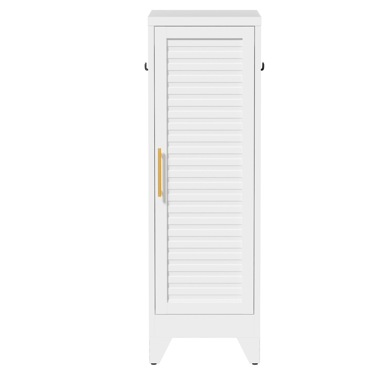 VIYET 47.2" Narrow Metal Wardrobe Closet, Slim Storage Cabinet with Louvered Door and Hanging Rail, Freestanding Clothes Organizer for Bedroom, Apartment, Dorm, White