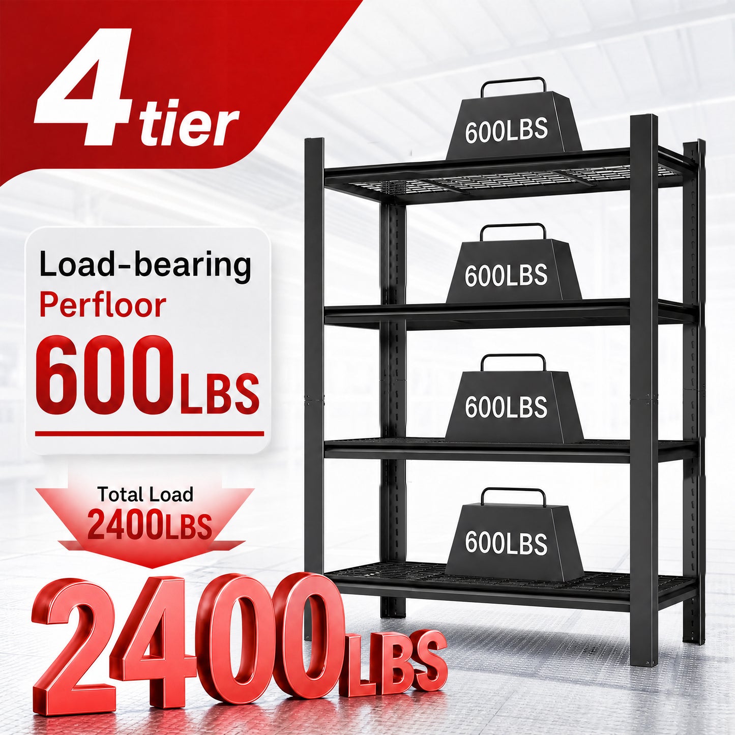 VIYET 60" H Heavy Duty Metal Shelving Unit, 4 Tier Adjustable Storage Rack with 2240 LBS Capacity, Garage Shelf Organizer for Pantry Kitchen Black