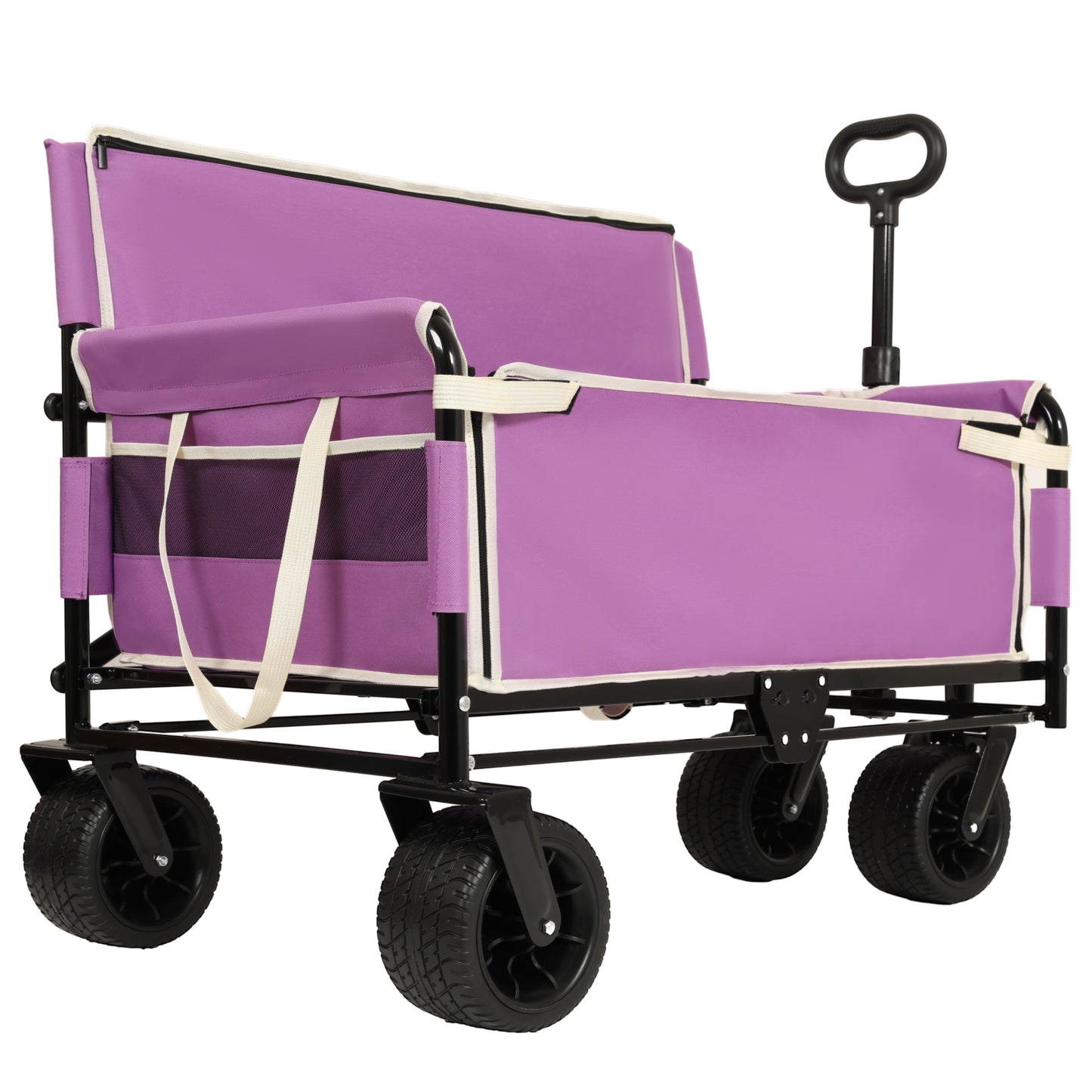 VIYET 3-in-1 Convertible Folding Wagon Cart with Bench Seat & Storage, 500lbs Heavy-Duty 180L Utility Wagon, All-Terrain Wheels for Camping Beach Sports Garden, Purple