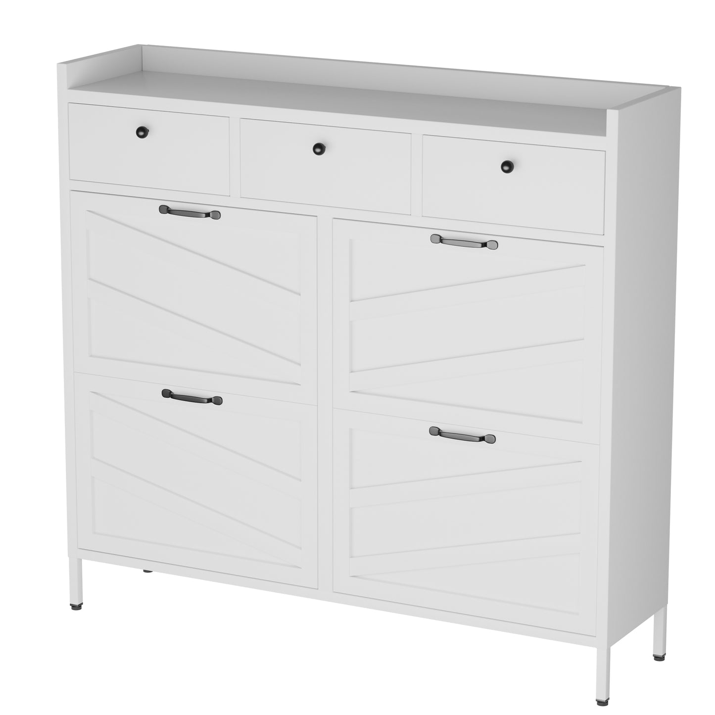 VIYET 43" Slim Metal Shoe Cabinet, White Steel Organizer w/ 4 Flip & 3 Drawers (Anti-Tip Hidden Entryway Storage)