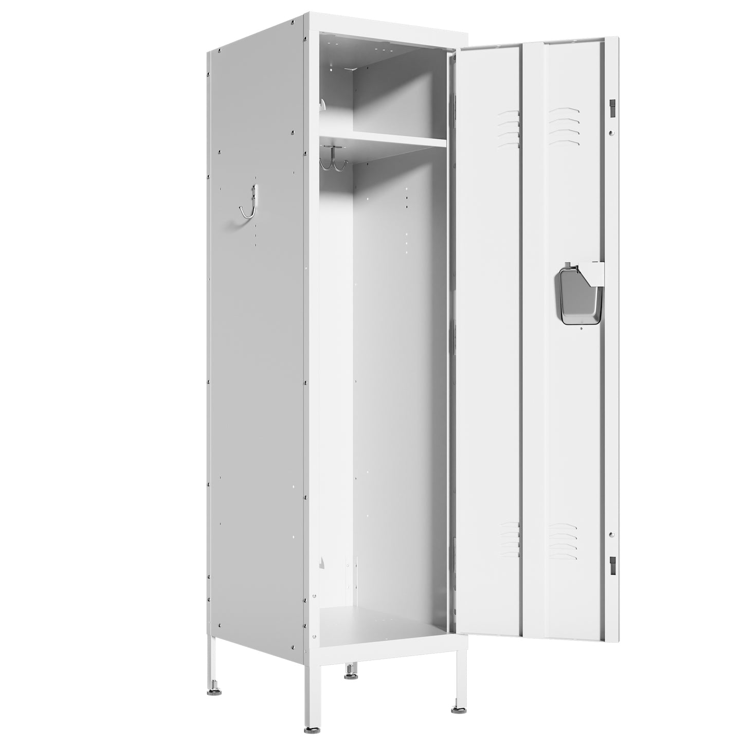 VIYET 55" White Metal Wardrobe Cabinet, Narrow Steel Clothing Storage with Lock & Ventilated Door, Side Hooks, Freestanding Closet for Bedroom & Small Apartment