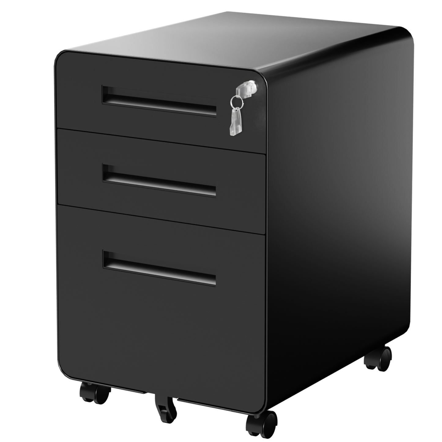 VIYET 3 Drawer Filing Cabinet with Lock, Black Rolling Metal Office Cabinet, Secure Document Storage Organizer for Letter & Legal Files