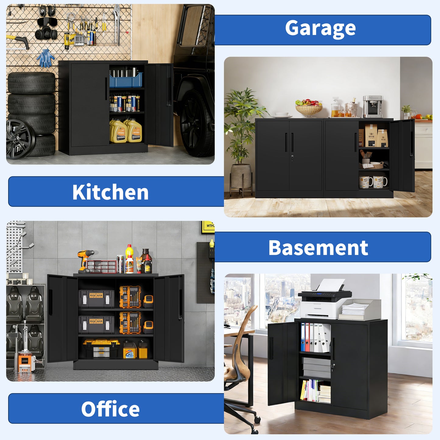 VIYET 35" 2-Door Metal Storage Cabinet,Heavy-Duty Lockable Steel Cabinet w/ 2 Adjustable Shelves (Home/Office/Garage Organizer)