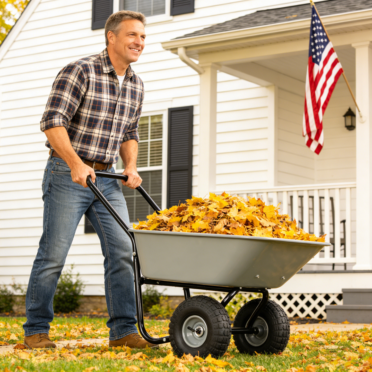VIYET Two-Wheeled Garden Cart, 35L Large Capacity Utility Cart with 10-Inch Pneumatic Tires, Leak-Proof Design for Garden, Warehouse, Outdoor, Gray