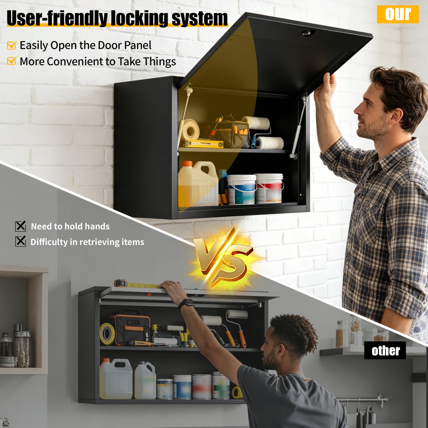VIYET 30" Wall Mounted Metal Storage Cabinet with Lock, Heavy Duty Steel Garage Wall Cabinet with Adjustable Shelf