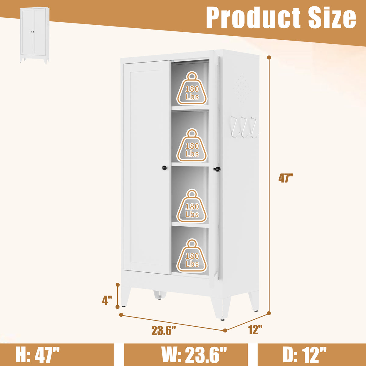 VIYET 47" Metal Pantry Cabinet, Freestanding Kitchen Storage Cabinet with 3 Adjustable Shelves, Slim Organizer for Pantry & Living Room