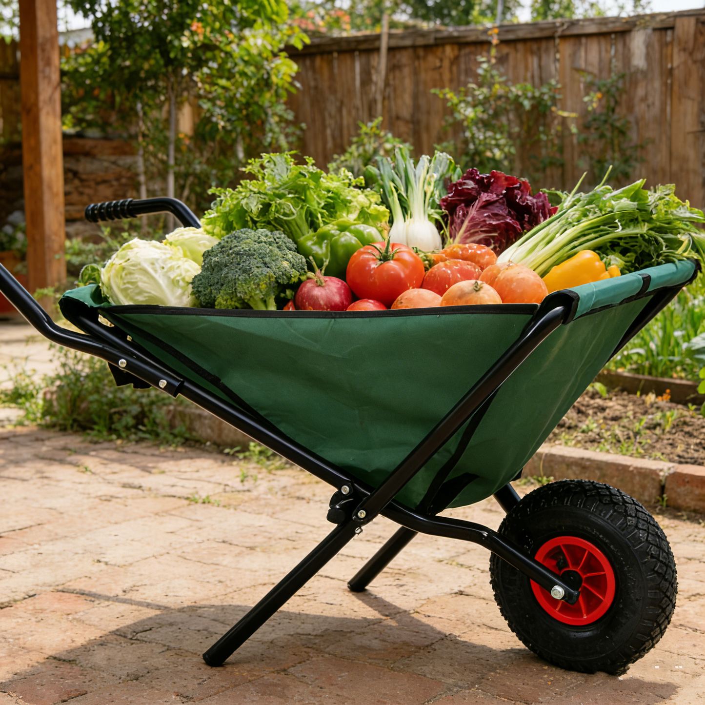 VIYET Collapsible Folding Wheelbarrow, 176 Lbs Lightweight Garden Cart, Heavy-Duty Oxford Cloth Yard Cart with 10" Pneumatic Tire for Lawn, Green