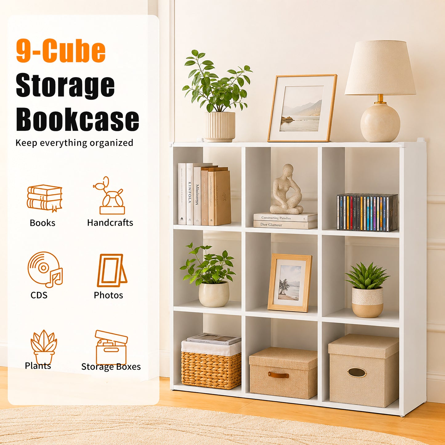 VIYET 9-Cube Metal Bookcase, 41"H Open Storage Organizer with 9 Cubes, Freestanding Display Shelf