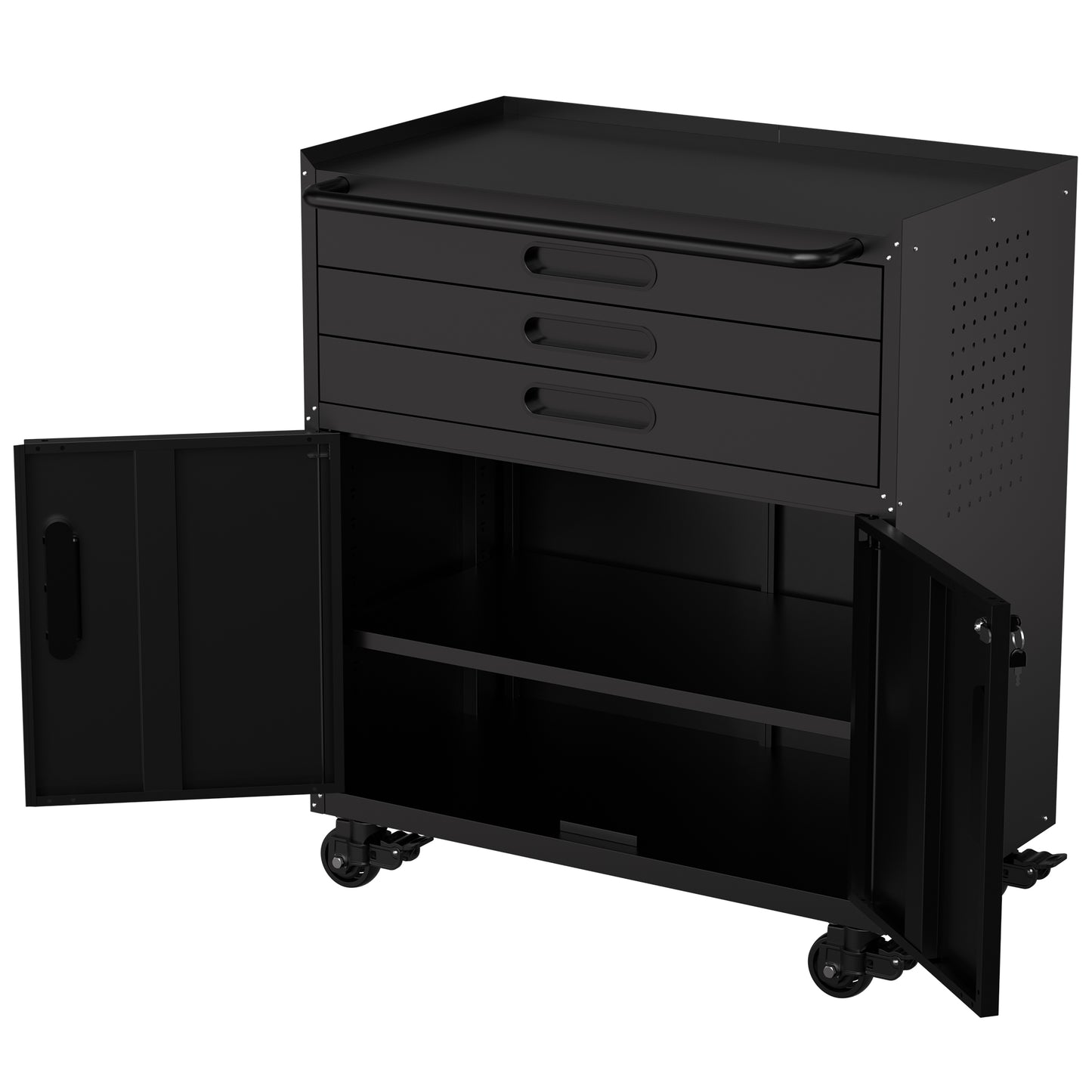 VIYET 34" Heavy-Duty Rolling Metal Tool Cabinet - 3-Drawer Garage Storage Organizer with Lockable Wheels, Black