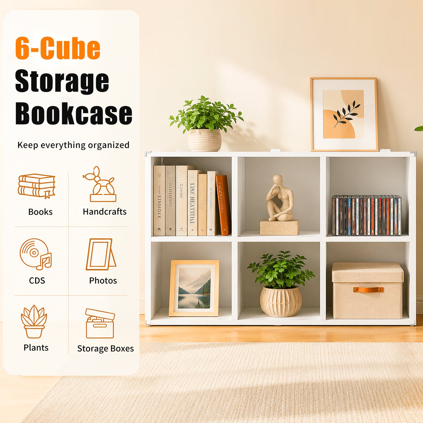 VIYET 6-Cube Metal Bookcase, 41"H Open Storage Organizer with 6 Cubes, Freestanding Display Shelf
